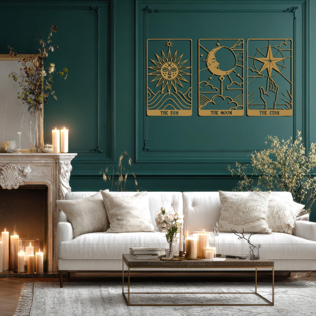 Tarot Metal Wall Art Set  Sun Moon Star Decor, Spiritual Astrology Metal Artwork