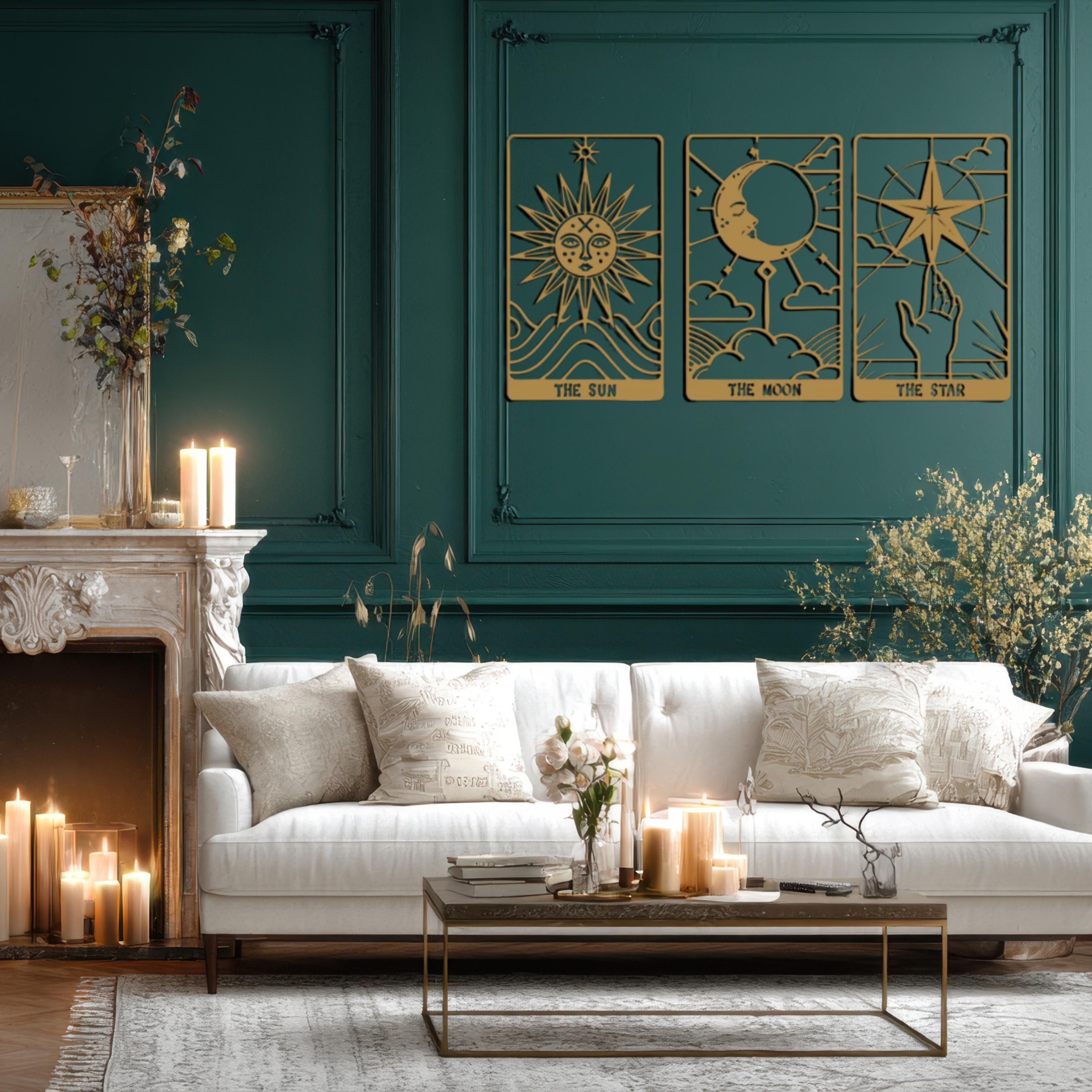Tarot Metal Wall Art Set  Sun Moon Star Decor, Spiritual Astrology Metal Artwork