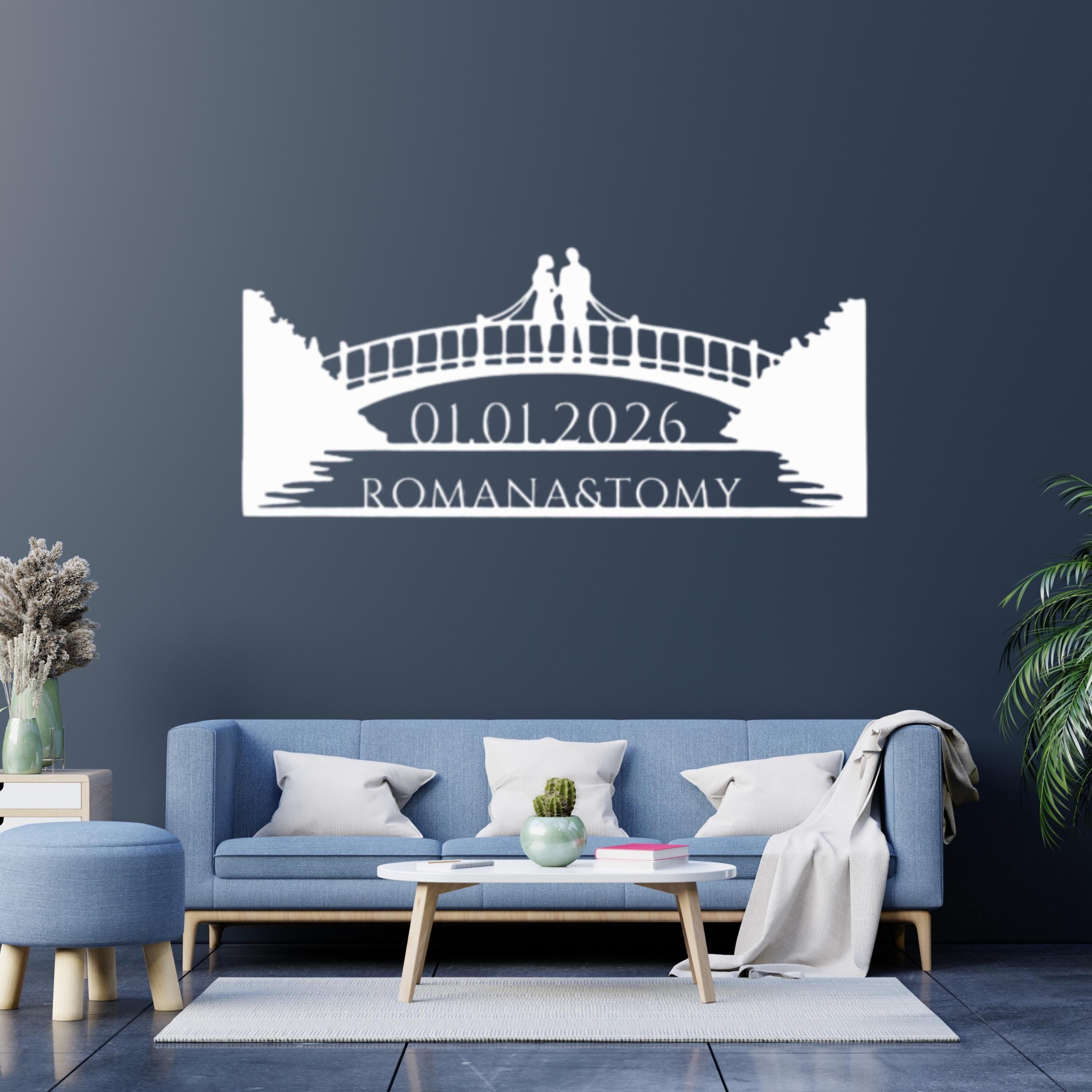 Valentine Personalized Bridge Metal Wall Art – Romantic Gift