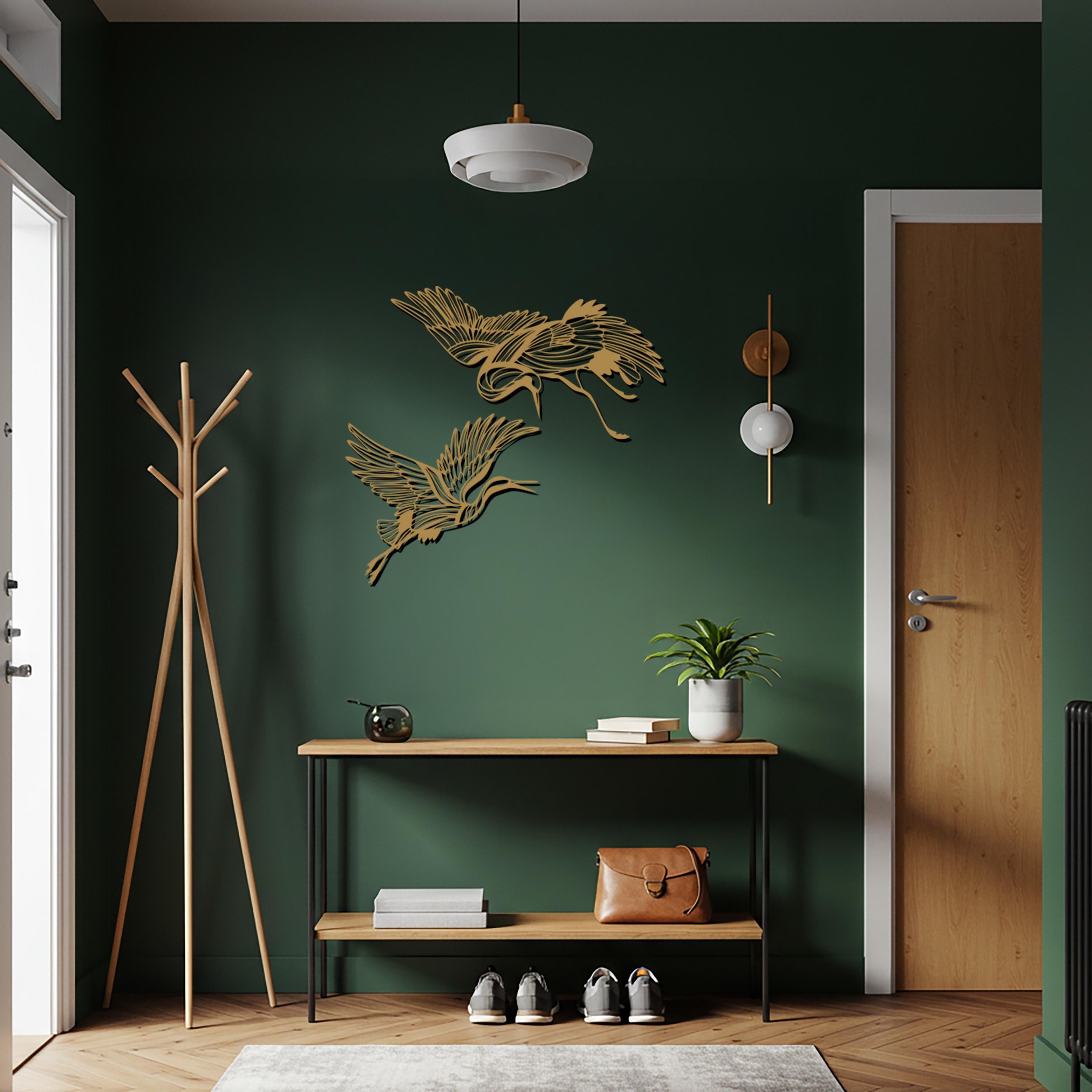 Metal Flying Cranes Wall Art, Modern Bird Sculpture