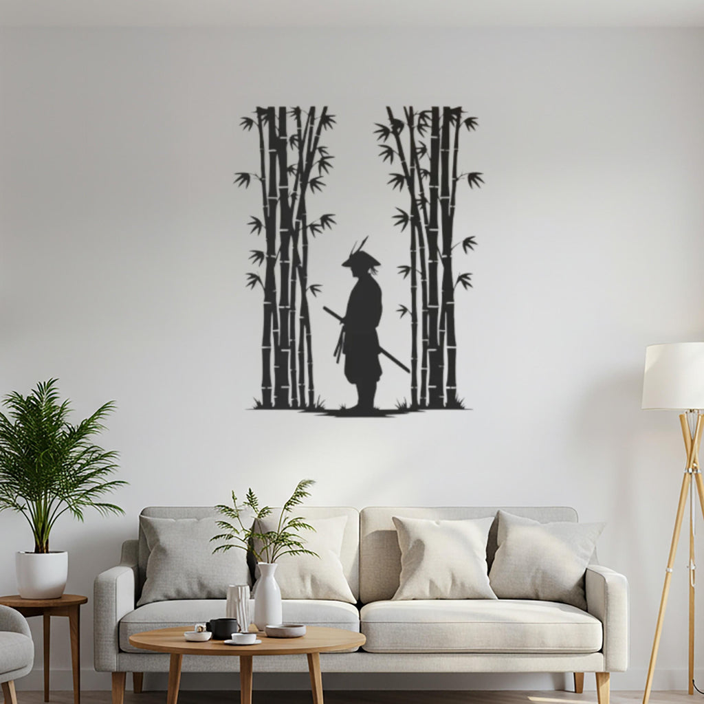 Samurai Metal Wall Art, Japanese Warrior Bamboo Decor, Zen Asian Hanging