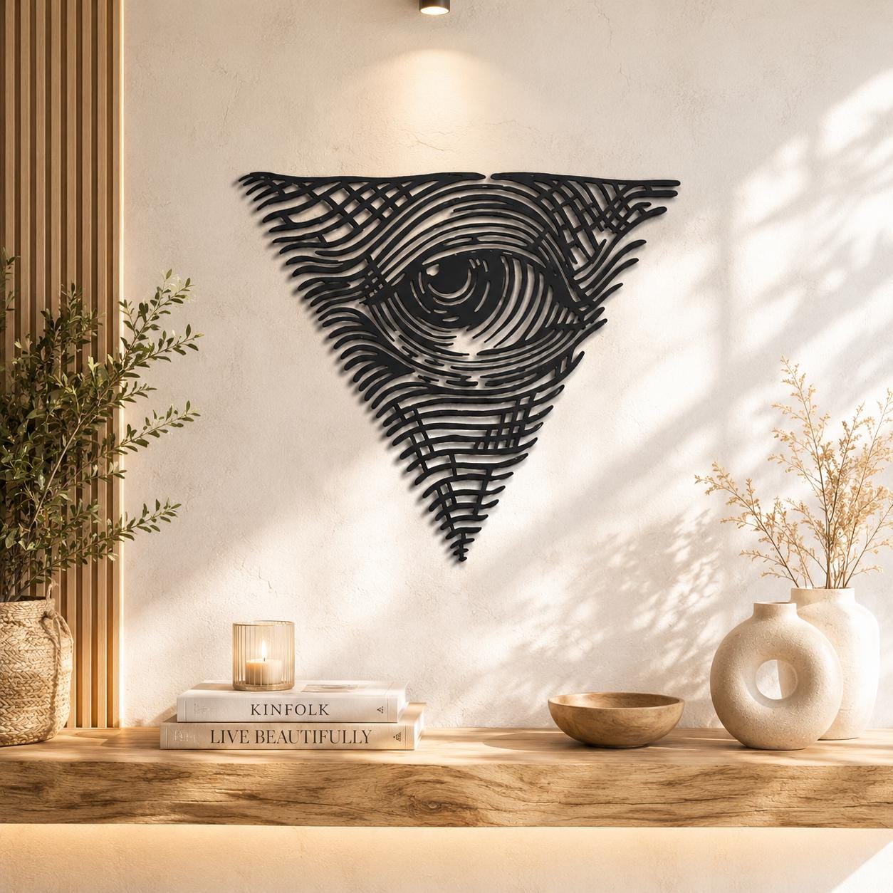 Eye Triangle Metal Wall Art, Geometric Mystical Decor