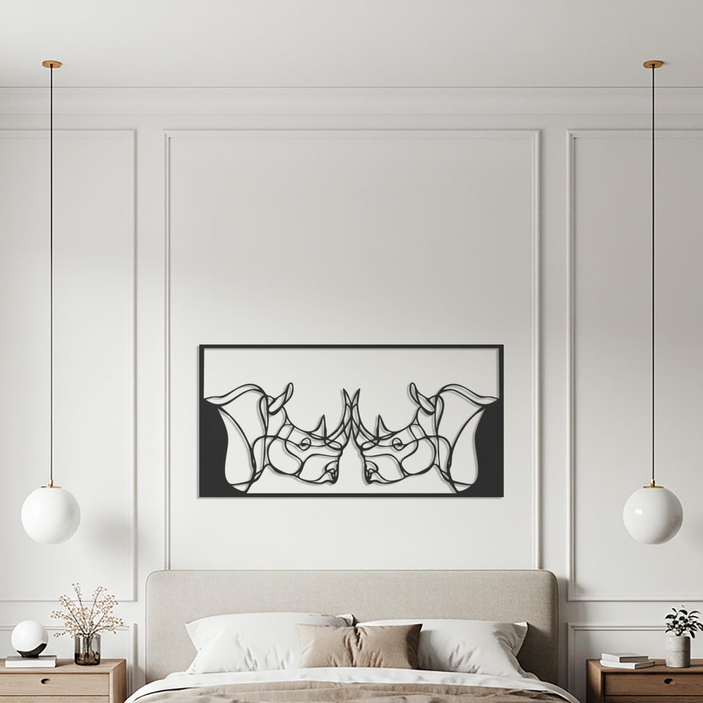 Rhinos Fighting Metal Wall Art – Geometric Animal Decor