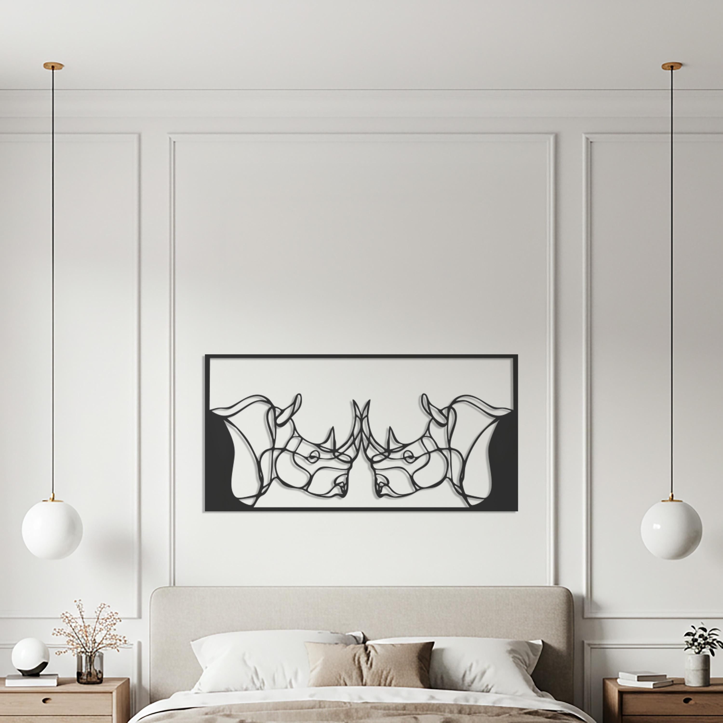 Rhinos Fighting Metal Wall Art – Geometric Animal Decor