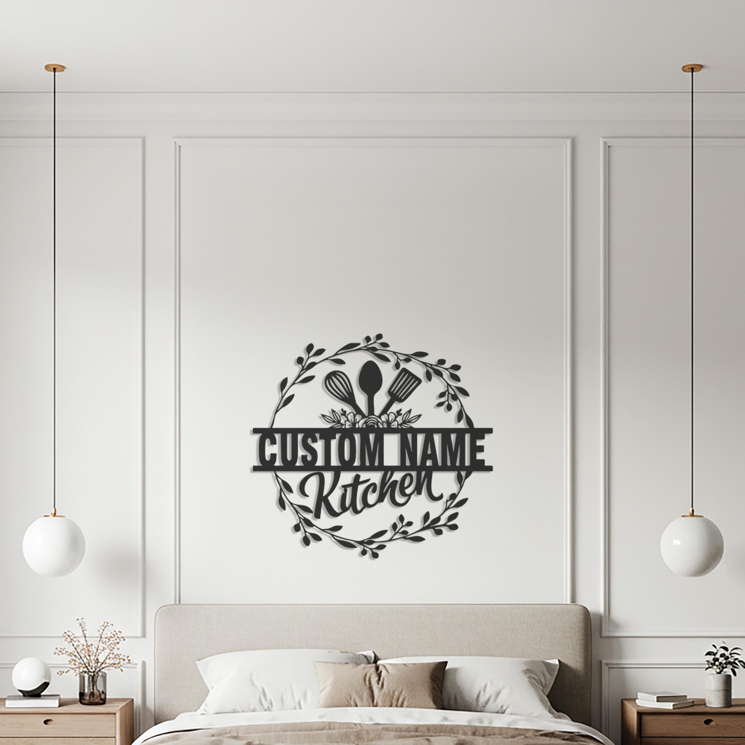 Custom Kitchen Metal Wall Art, Personalized Utensil Wreath Decor