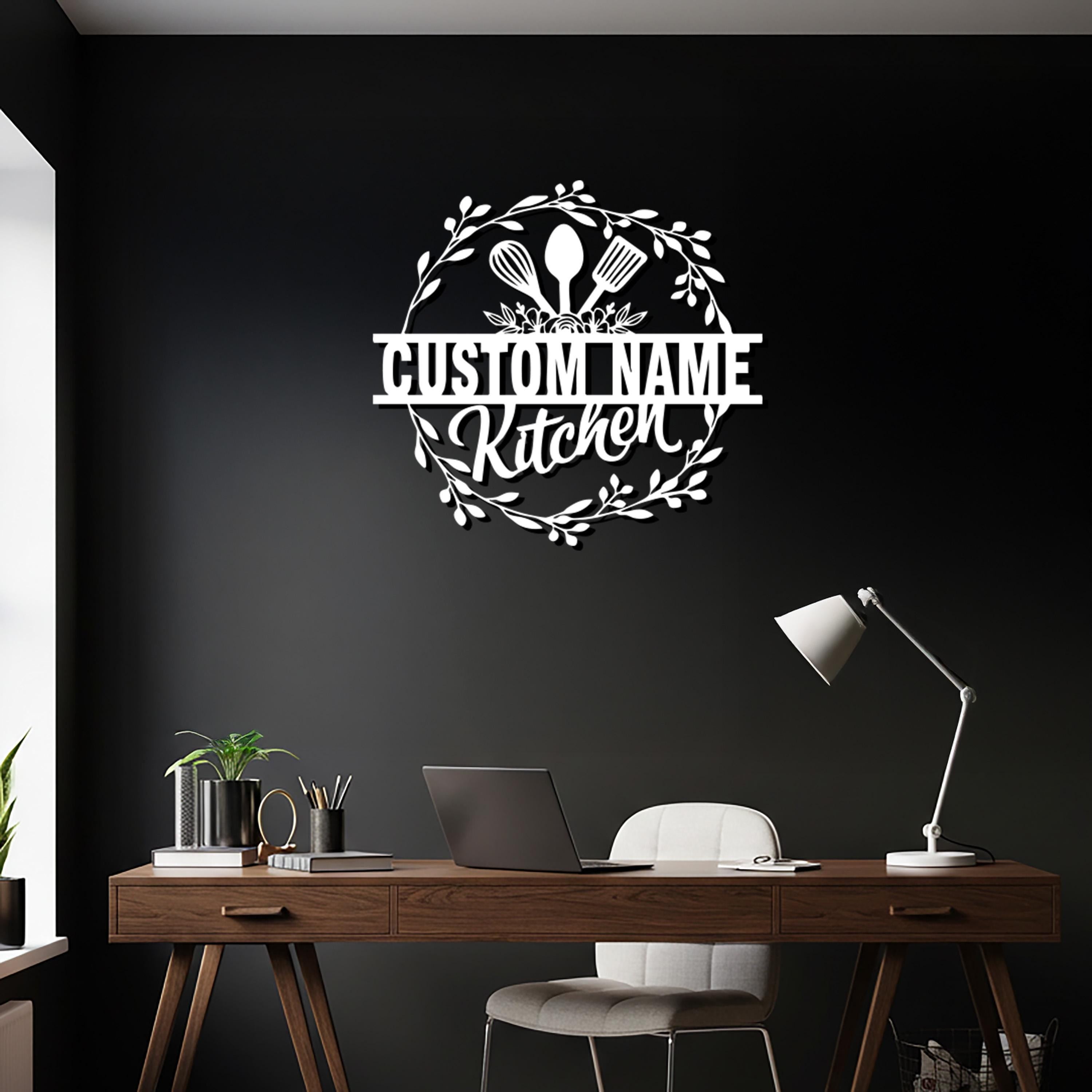 Custom Kitchen Metal Wall Art, Personalized Utensil Wreath Decor
