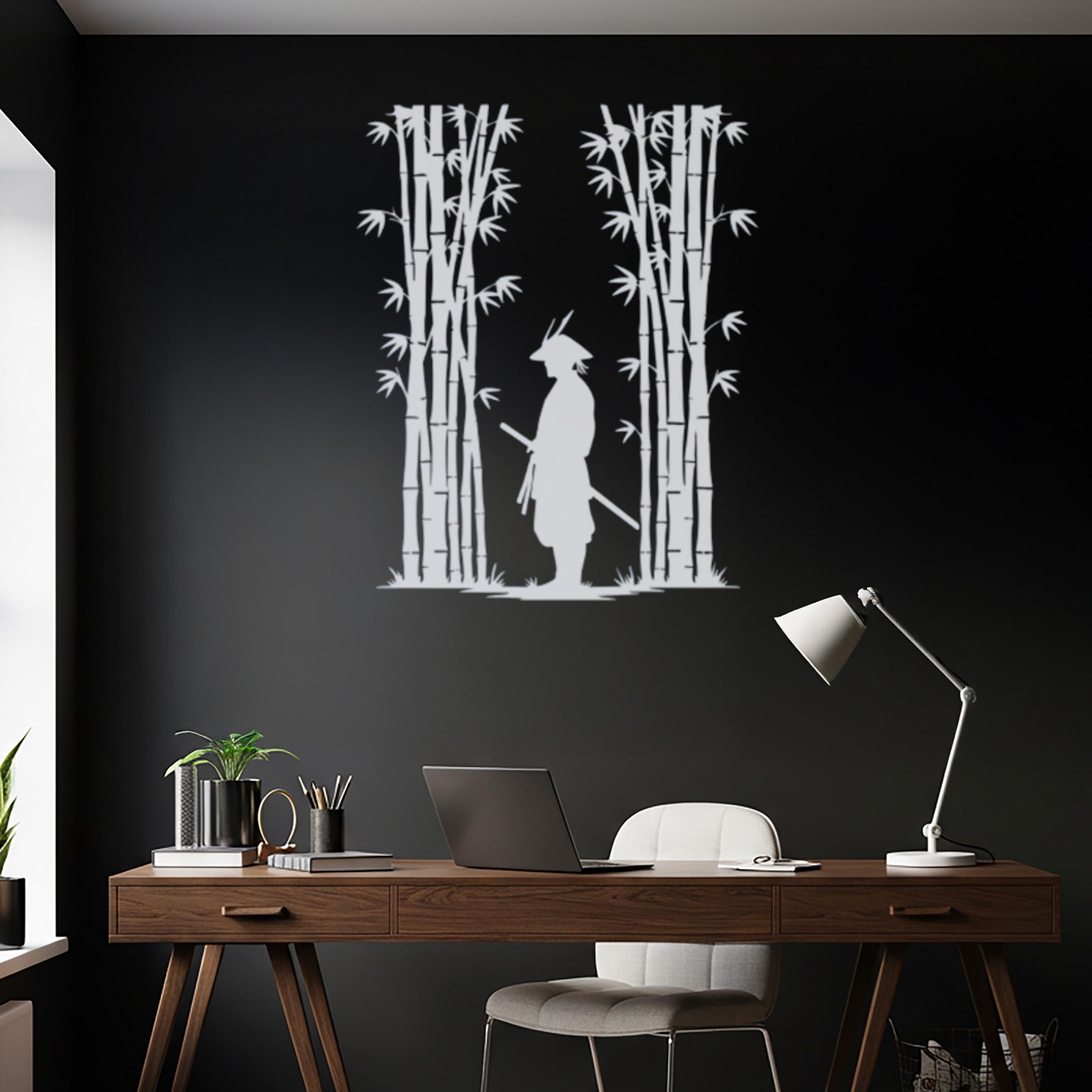 Samurai Metal Wall Art, Japanese Warrior Bamboo Decor, Zen Asian Hanging