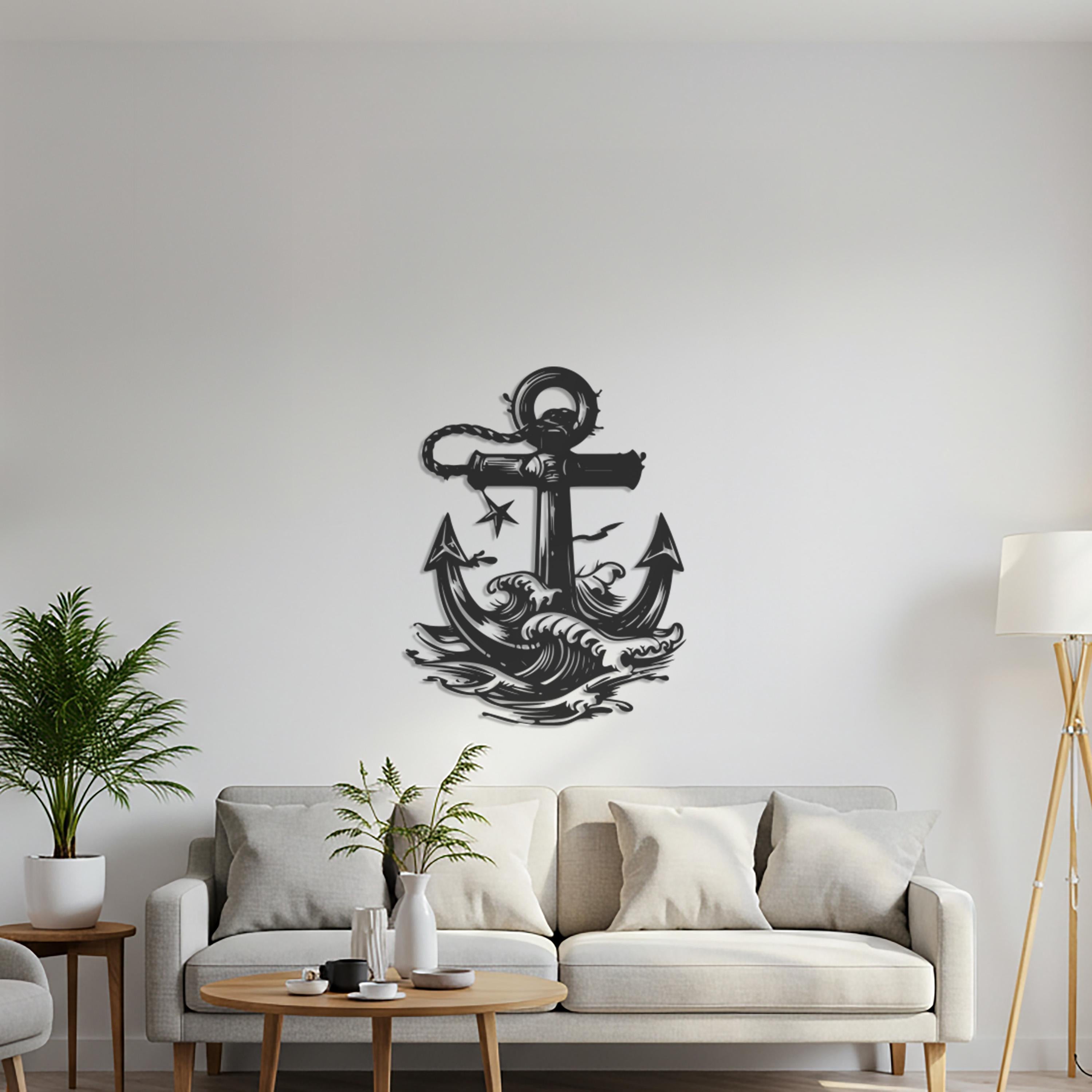 Metal Anchor Wall Art, Nautical Waves Decor, Maritime Artwork