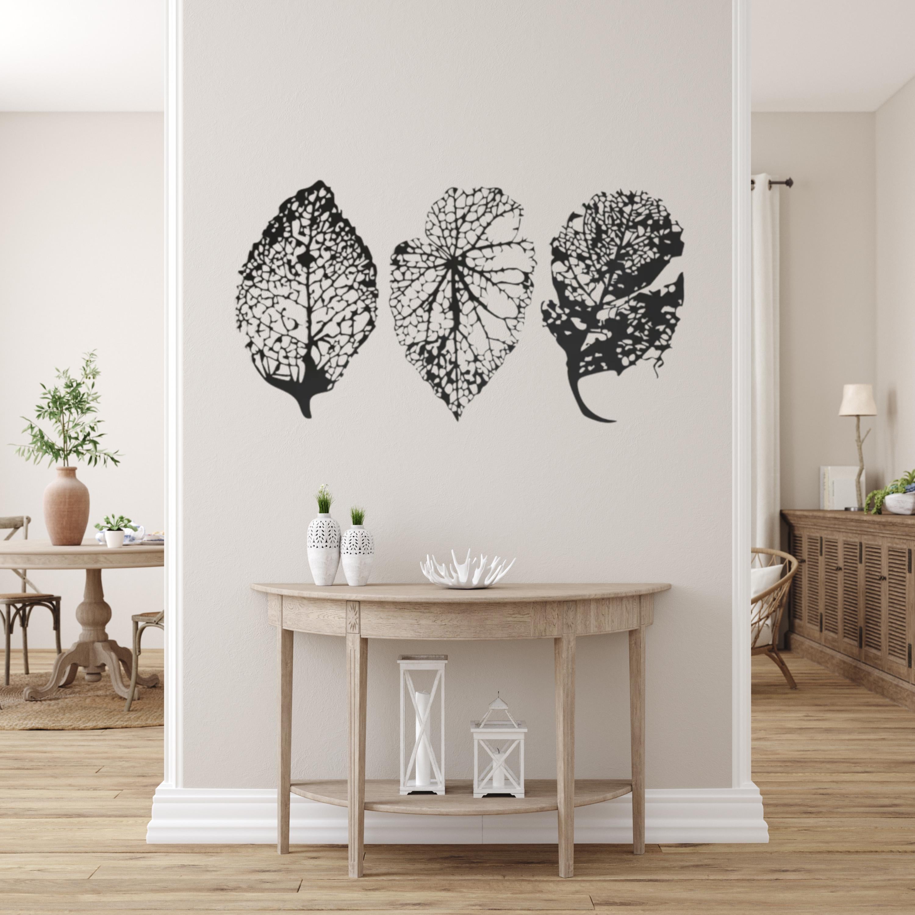 3 Leaf Metal Wall Art Set, Modern Botanical Decor