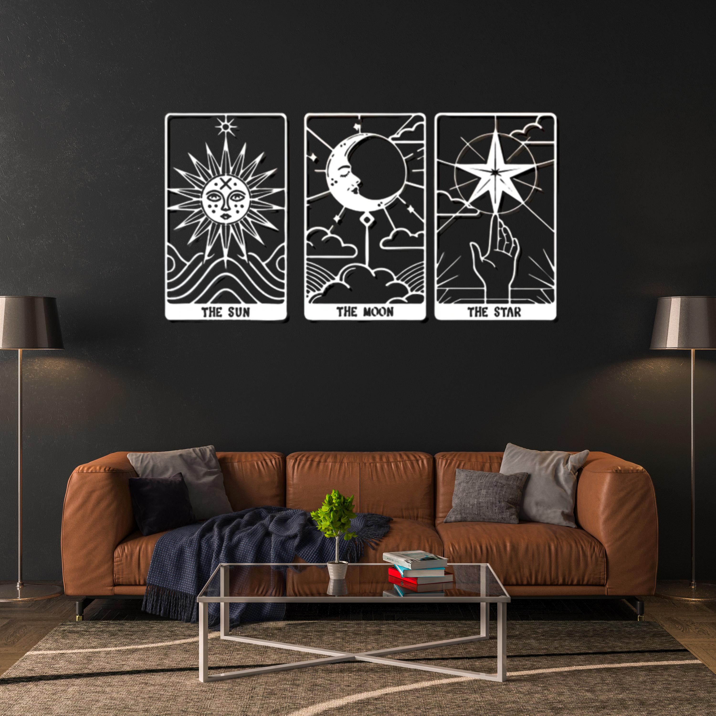 Tarot Metal Wall Art Set  Sun Moon Star Decor, Spiritual Astrology Metal Artwork