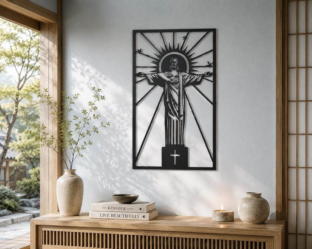 Christ the Redeemer Metal Wall Art – Religious Silhouette Sculpture