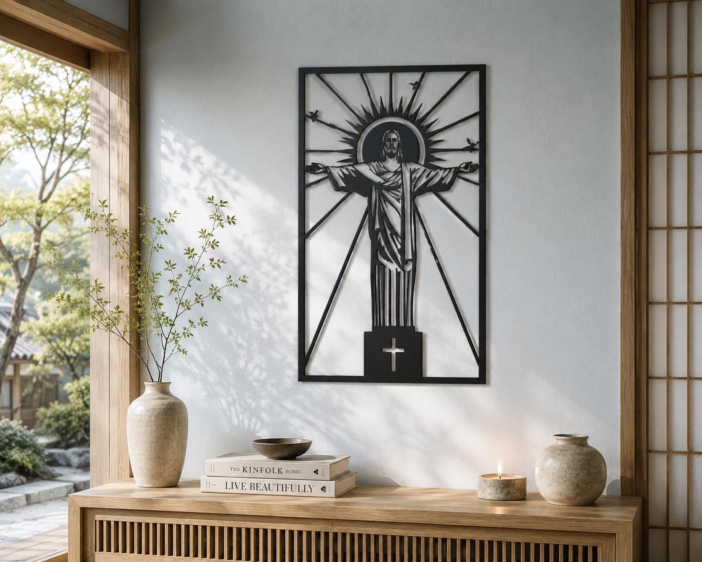Christ the Redeemer Metal Wall Art – Religious Silhouette Sculpture