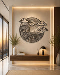 Ocean Waves & Sun Metal Wall Art, Round Seascape Sculpture