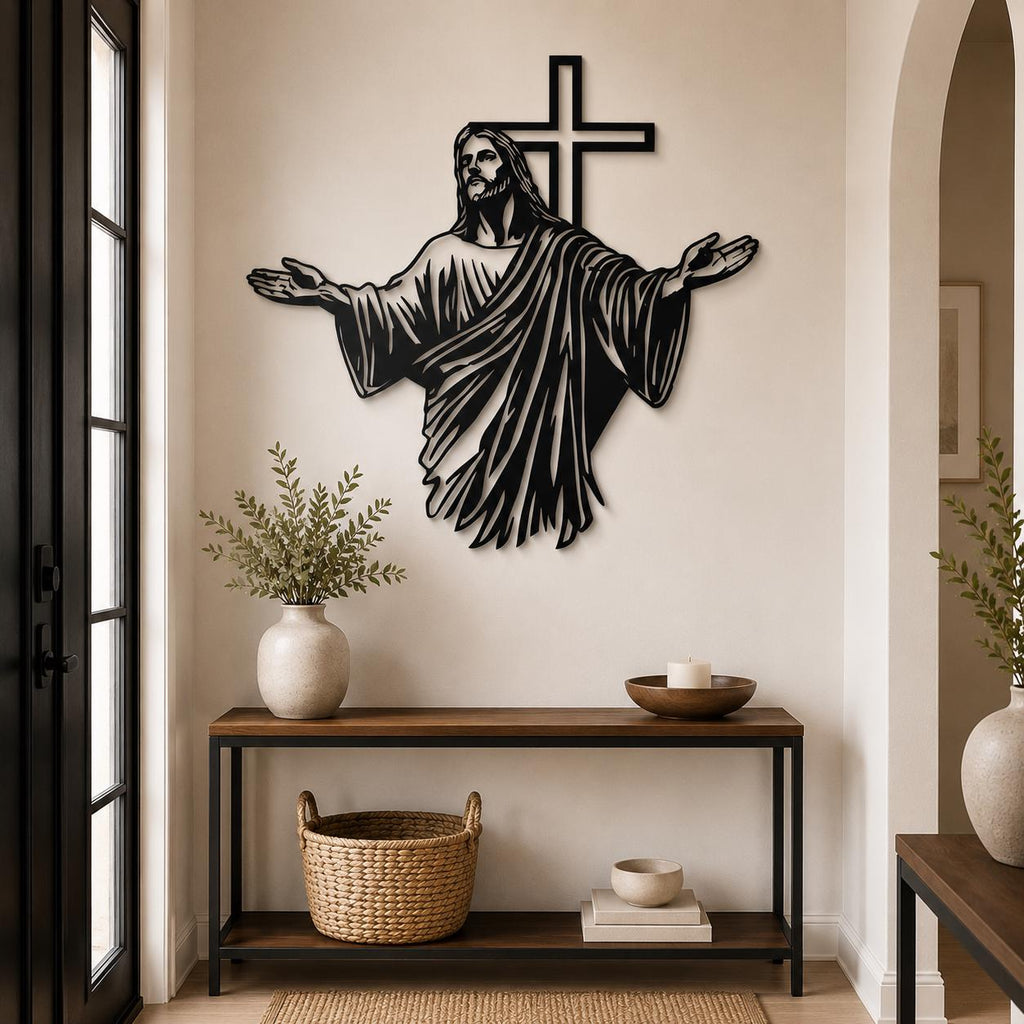 Jesus with Cross Metal Wall Art, Religious Home Decor