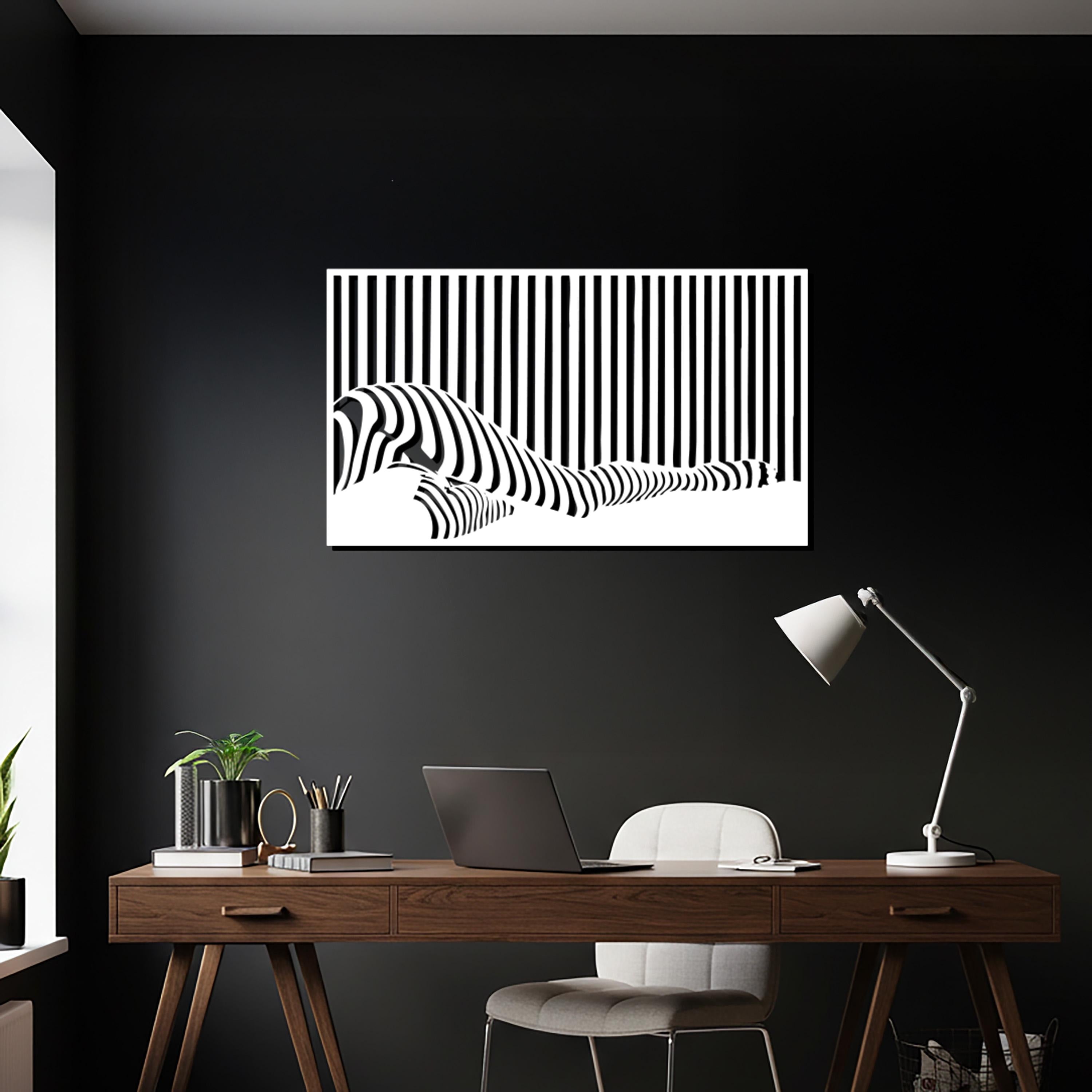 Abstract Nude Art, Optical Illusion Stripe Silhouette, Modern Wall Decor