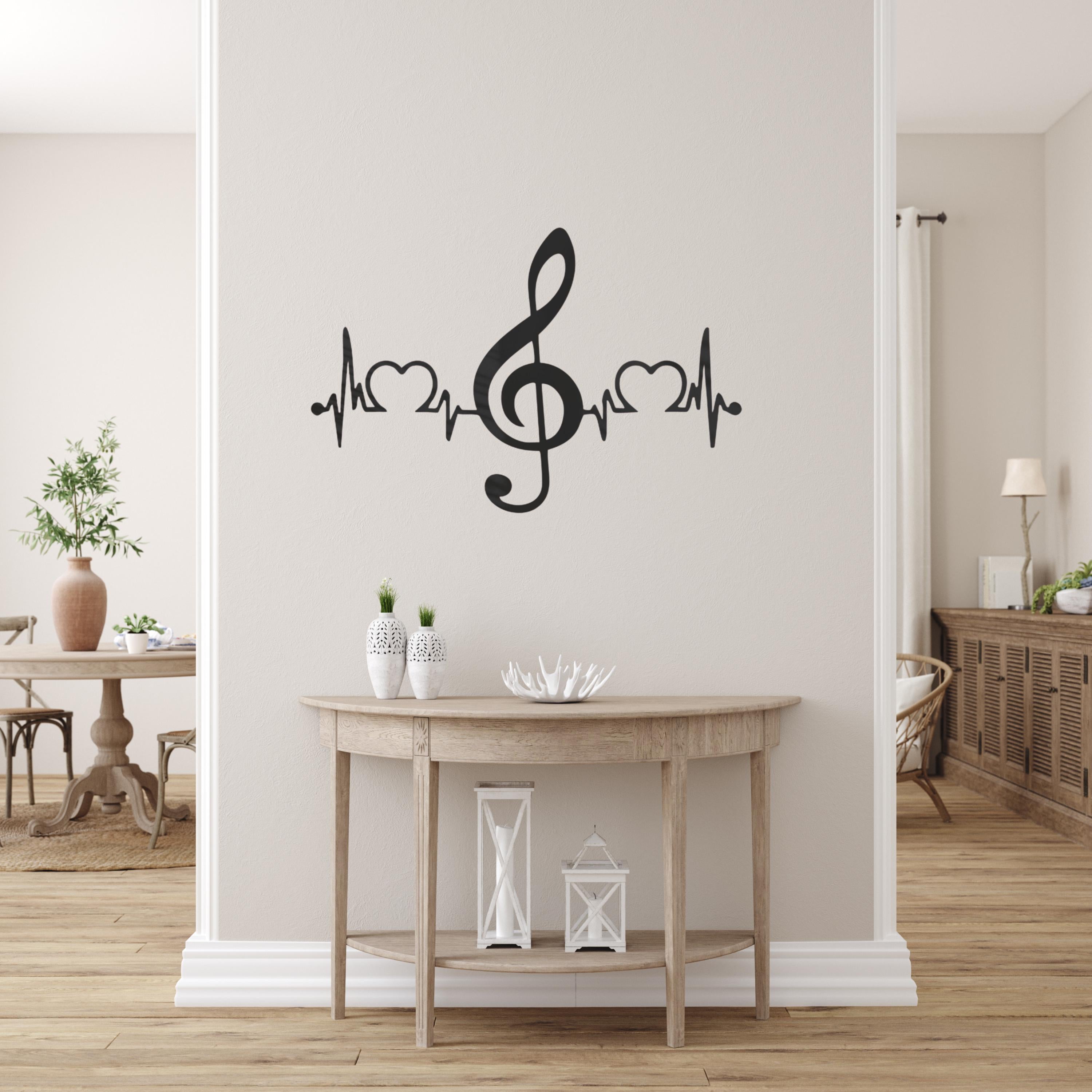 Metal Music Wall Art – Treble Clef and Heartbeat Line Design