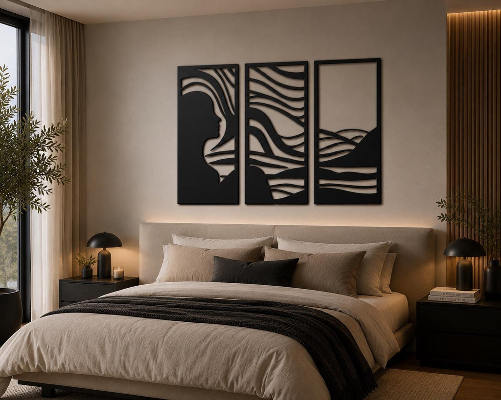 Abstract Woman Silhouette Metal Wall Art, Modern Triptych