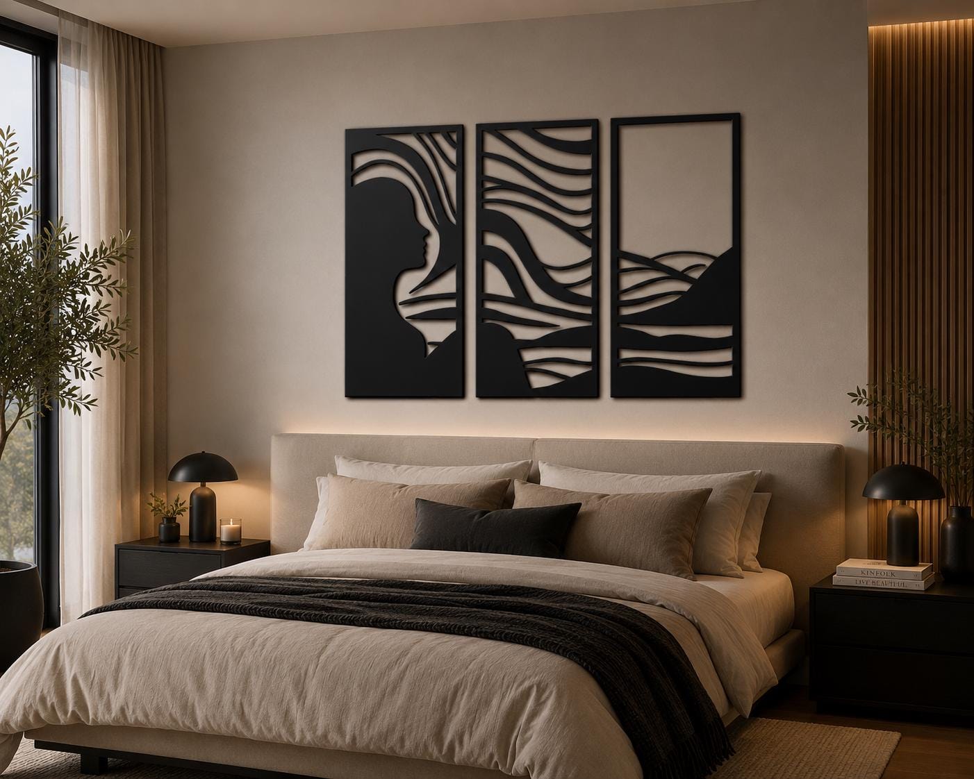 Abstract Woman Silhouette Metal Wall Art, Modern Triptych