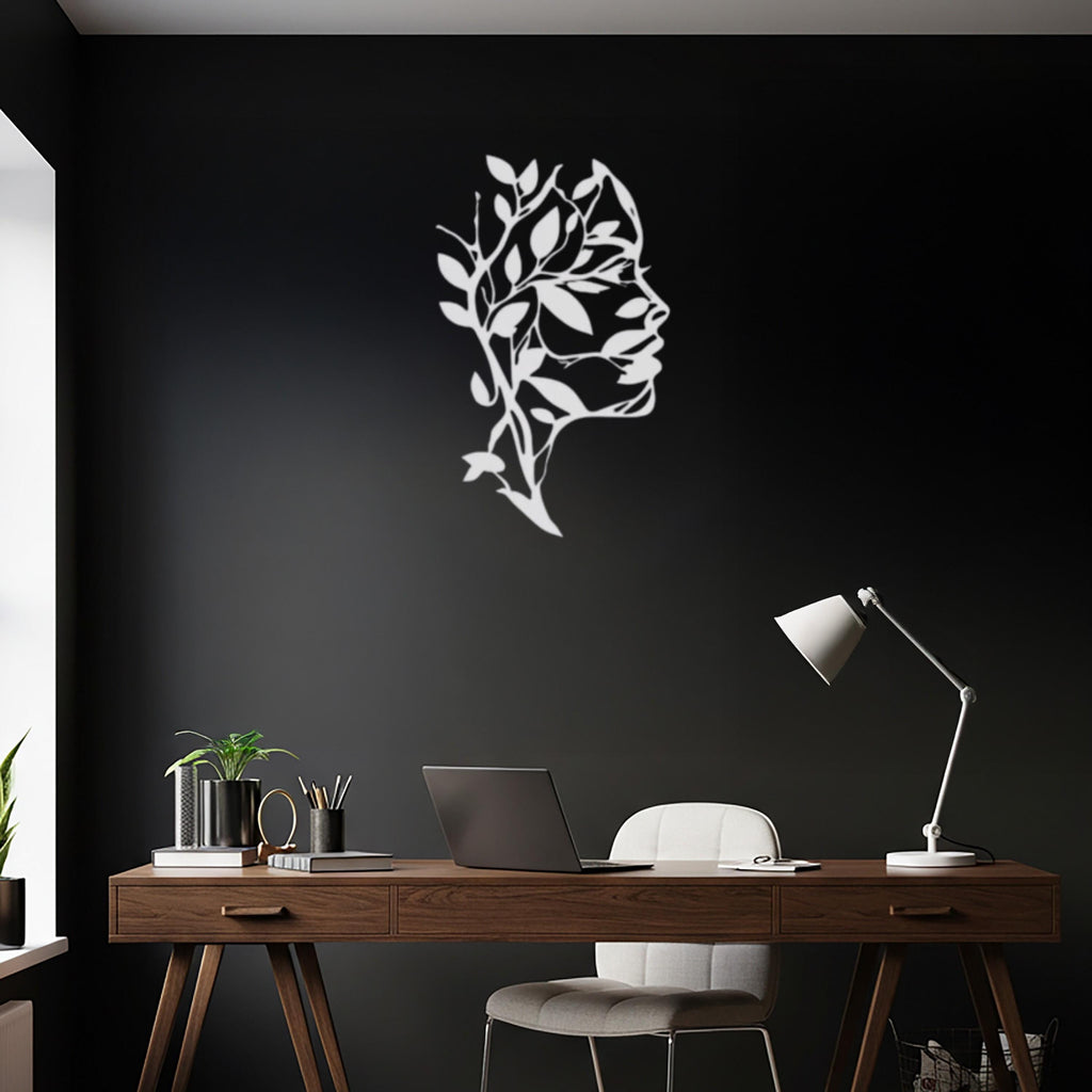 Botanical Woman Metal Wall Art, Floral Silhouette Decor, Nature Goddess Hanging