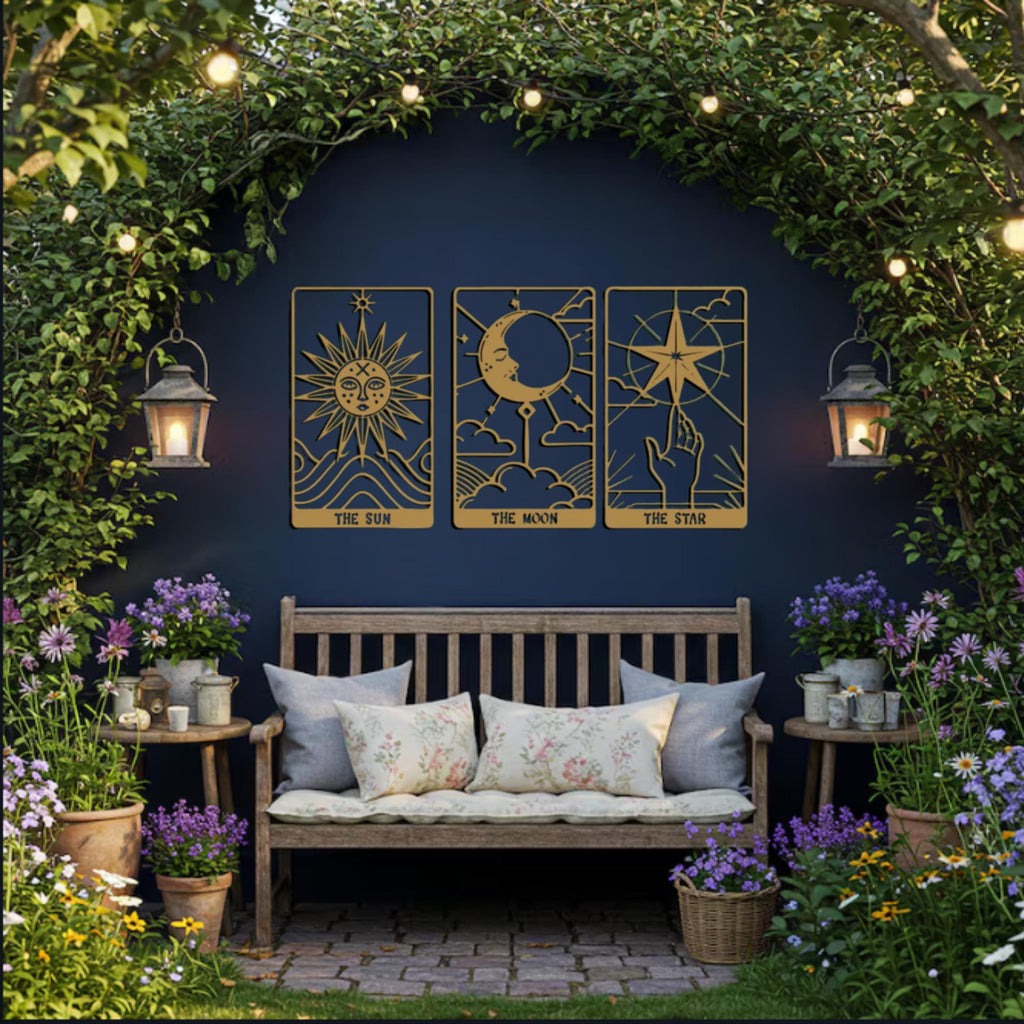 Tarot Metal Wall Art Set  Sun Moon Star Decor, Spiritual Astrology Metal Artwork