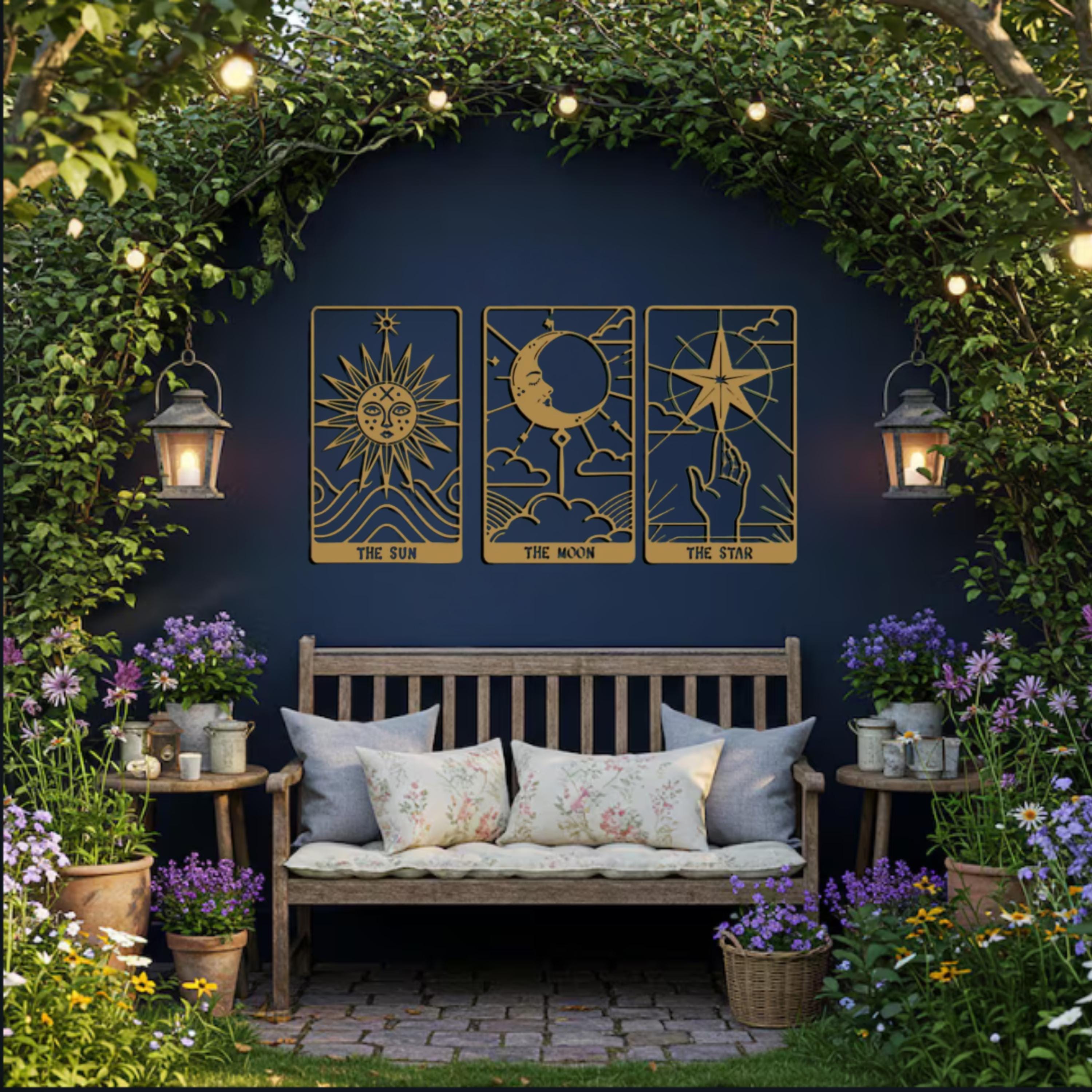 Tarot Metal Wall Art Set  Sun Moon Star Decor, Spiritual Astrology Metal Artwork