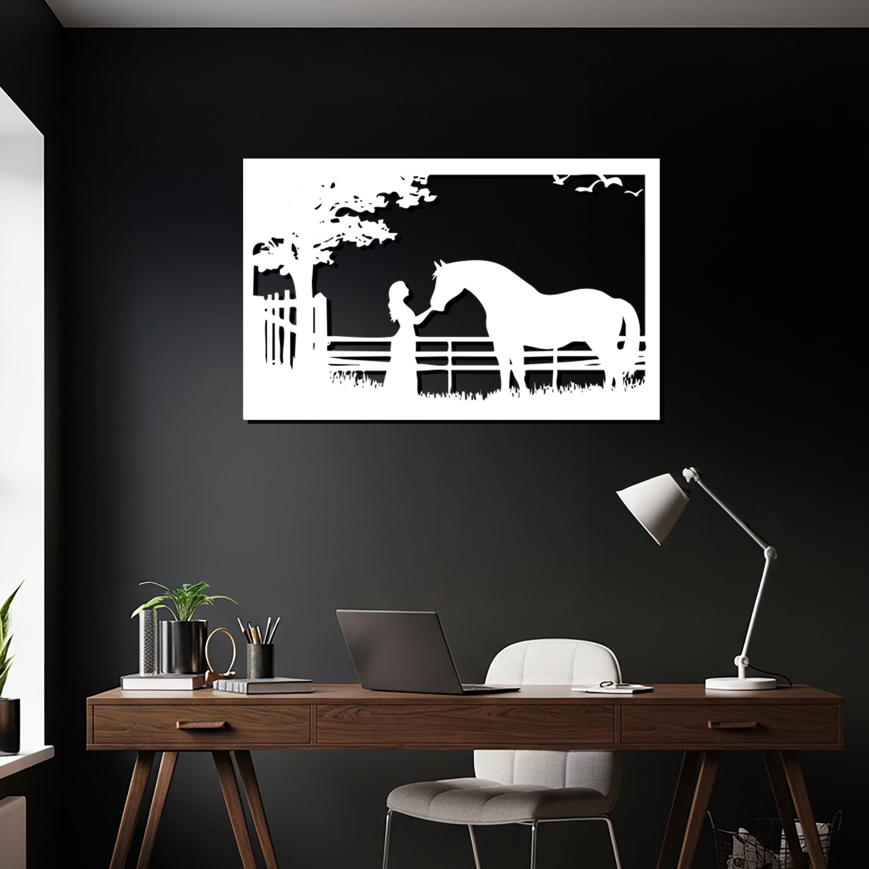 Equestrian Metal Wall Art, Horse and Girl Silhouette, Farmhouse Decor