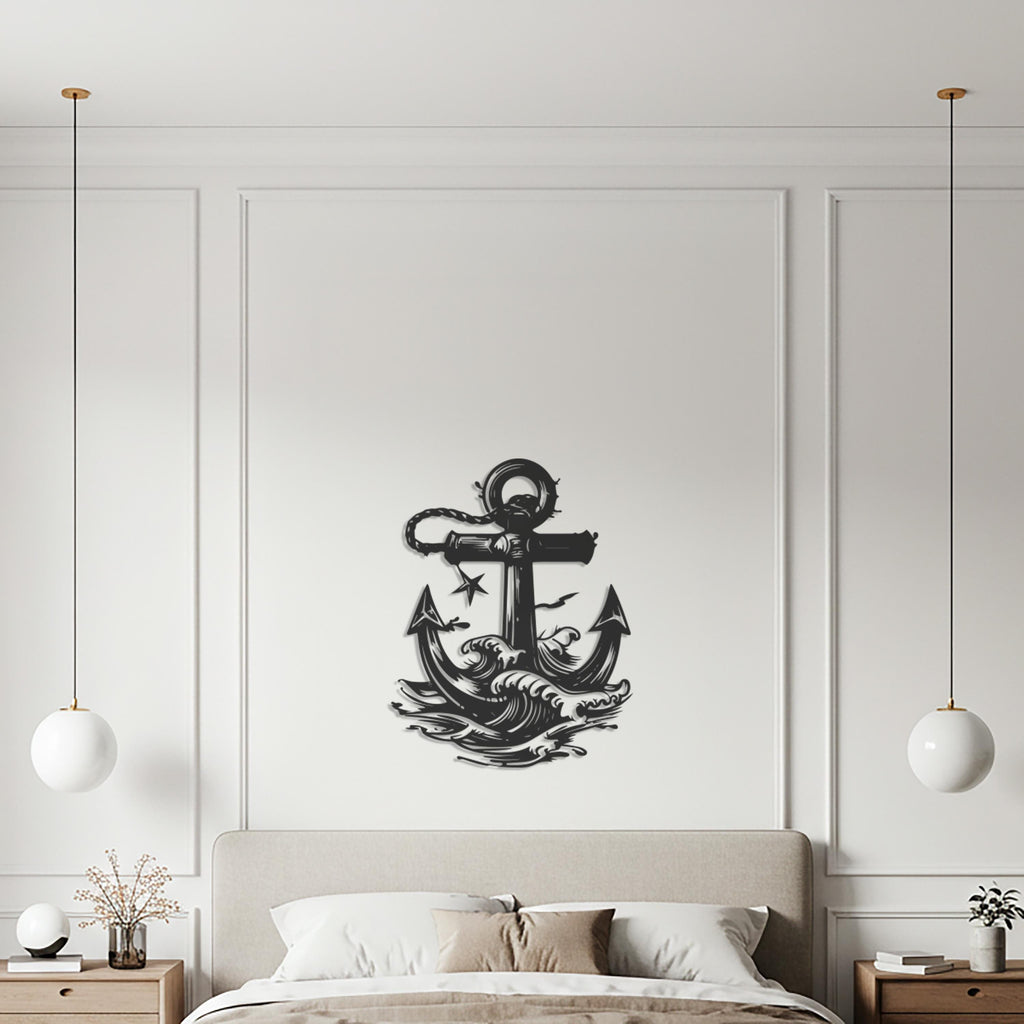 Metal Anchor Wall Art, Nautical Waves Decor, Maritime Artwork