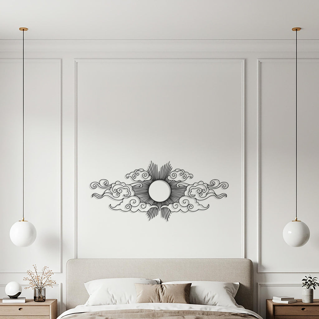 Sun & Clouds Metal Wall Art, Radiant Sunburst Sculpture