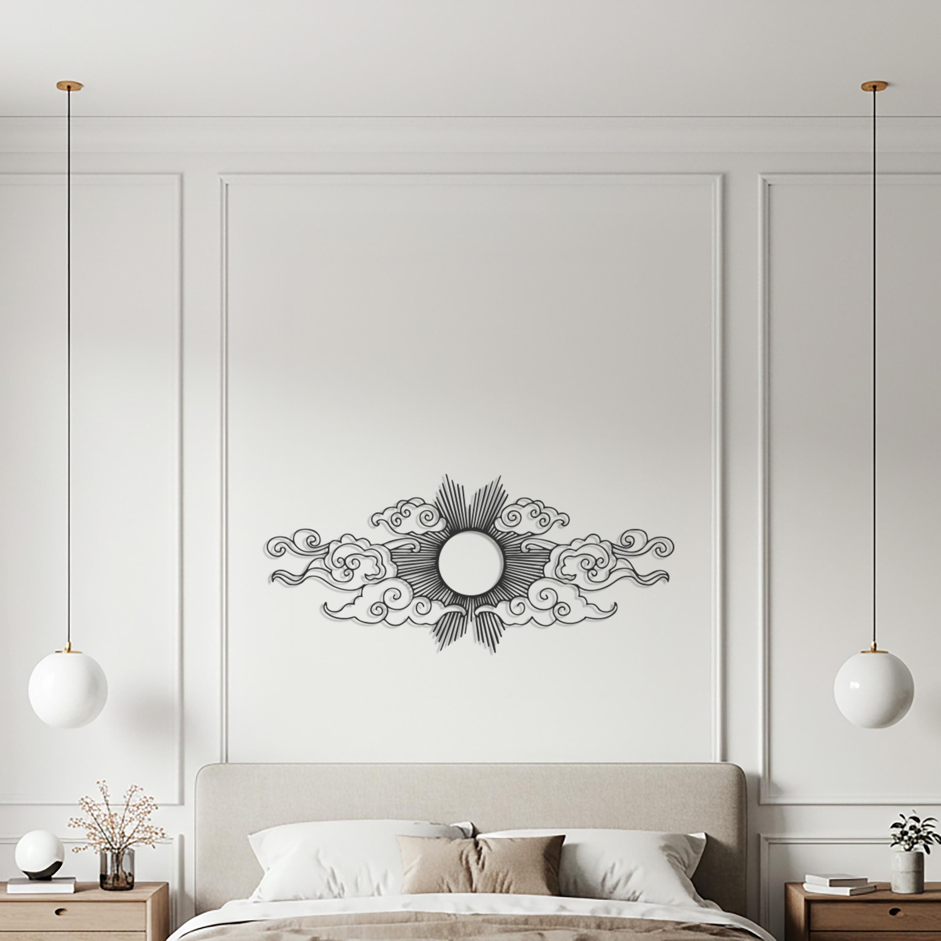 Sun & Clouds Metal Wall Art, Radiant Sunburst Sculpture