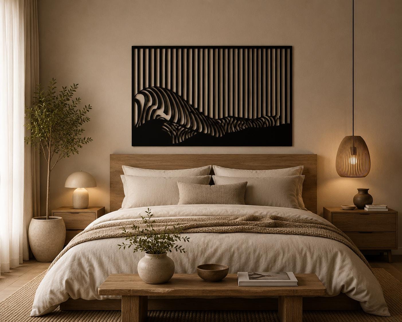 Abstract Nude Art, Optical Illusion Stripe Silhouette, Modern Wall Decor