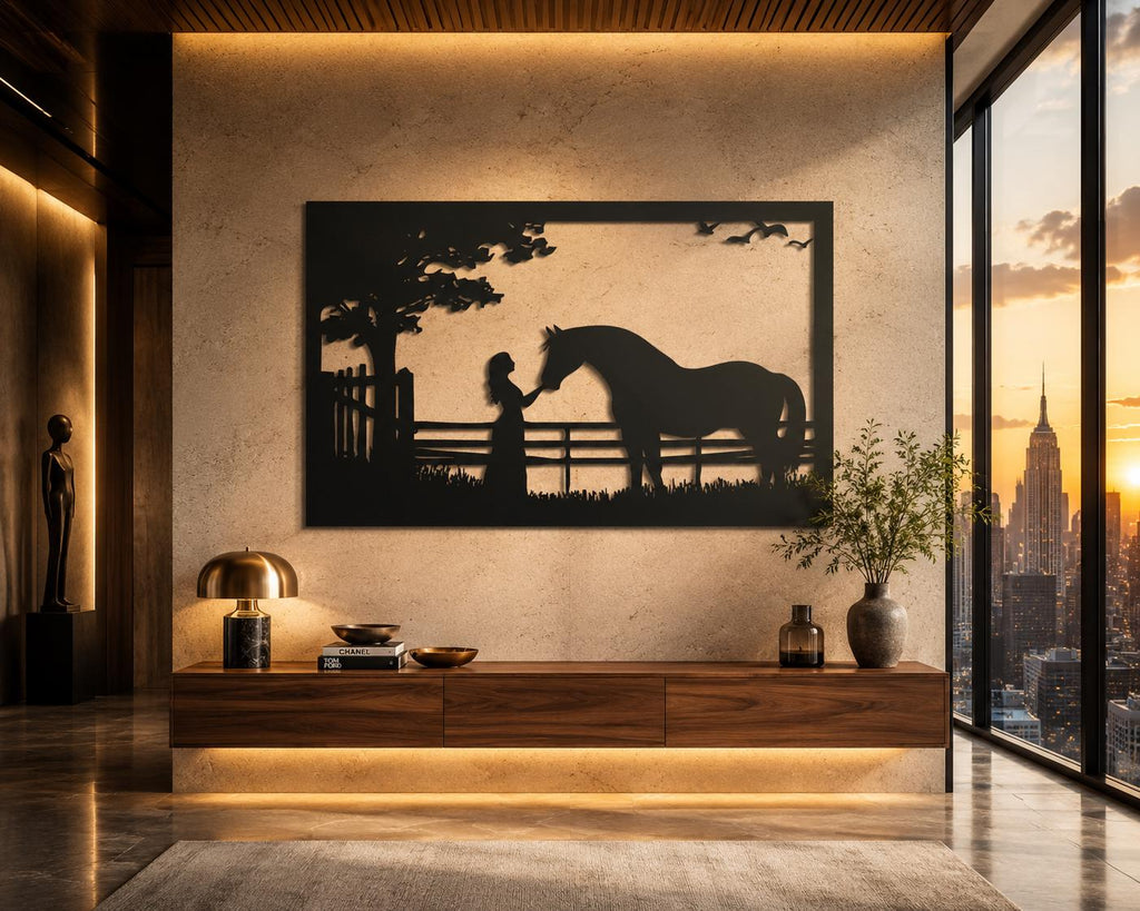 Equestrian Metal Wall Art, Horse and Girl Silhouette, Farmhouse Decor