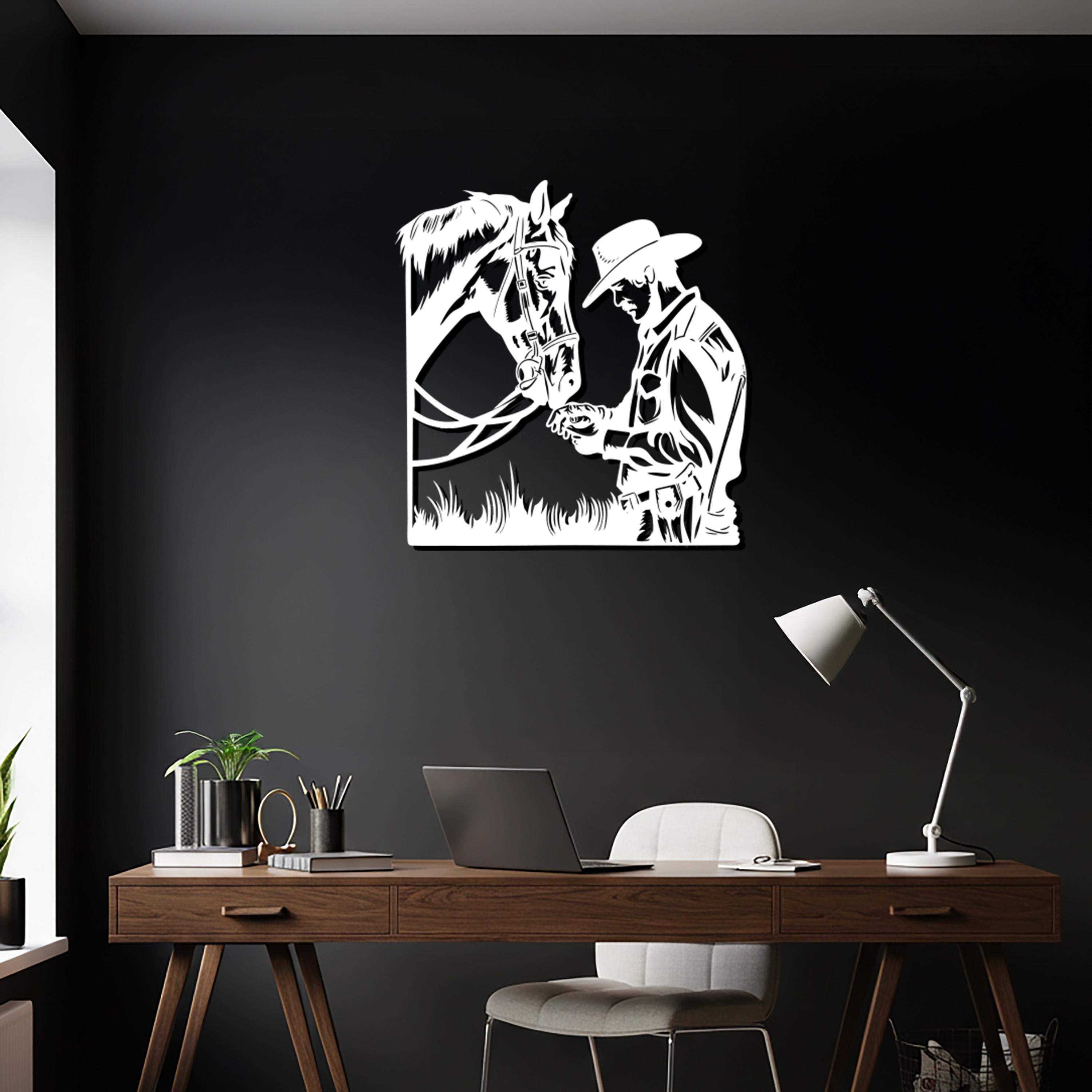 Cowboy and Horse Metal Wall Art – Rustic Western Silhouette