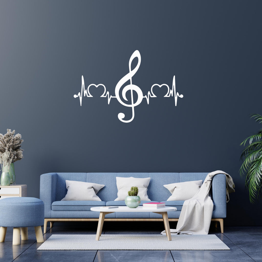 Metal Music Wall Art – Treble Clef and Heartbeat Line Design