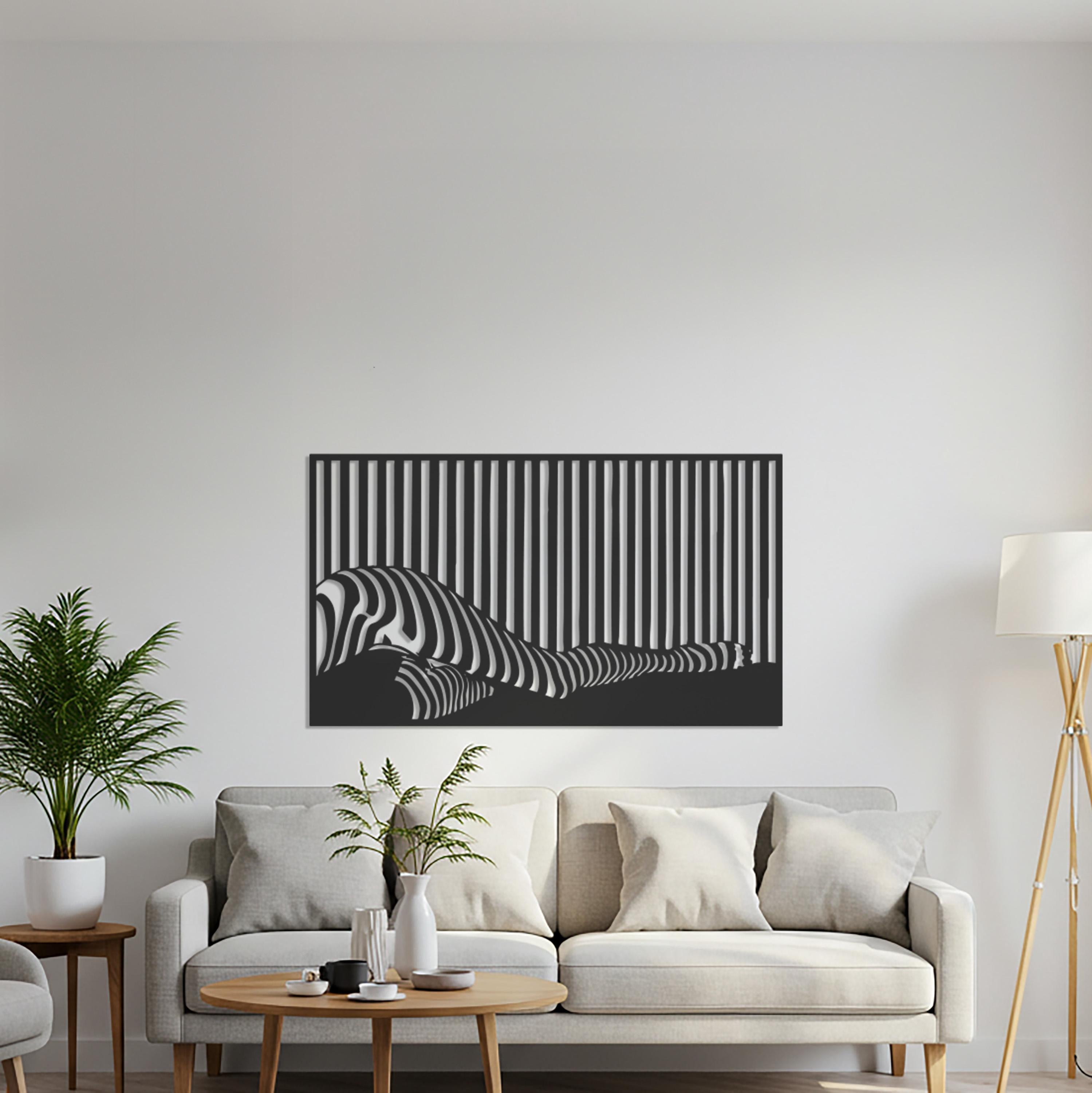 Abstract Nude Art, Optical Illusion Stripe Silhouette, Modern Wall Decor