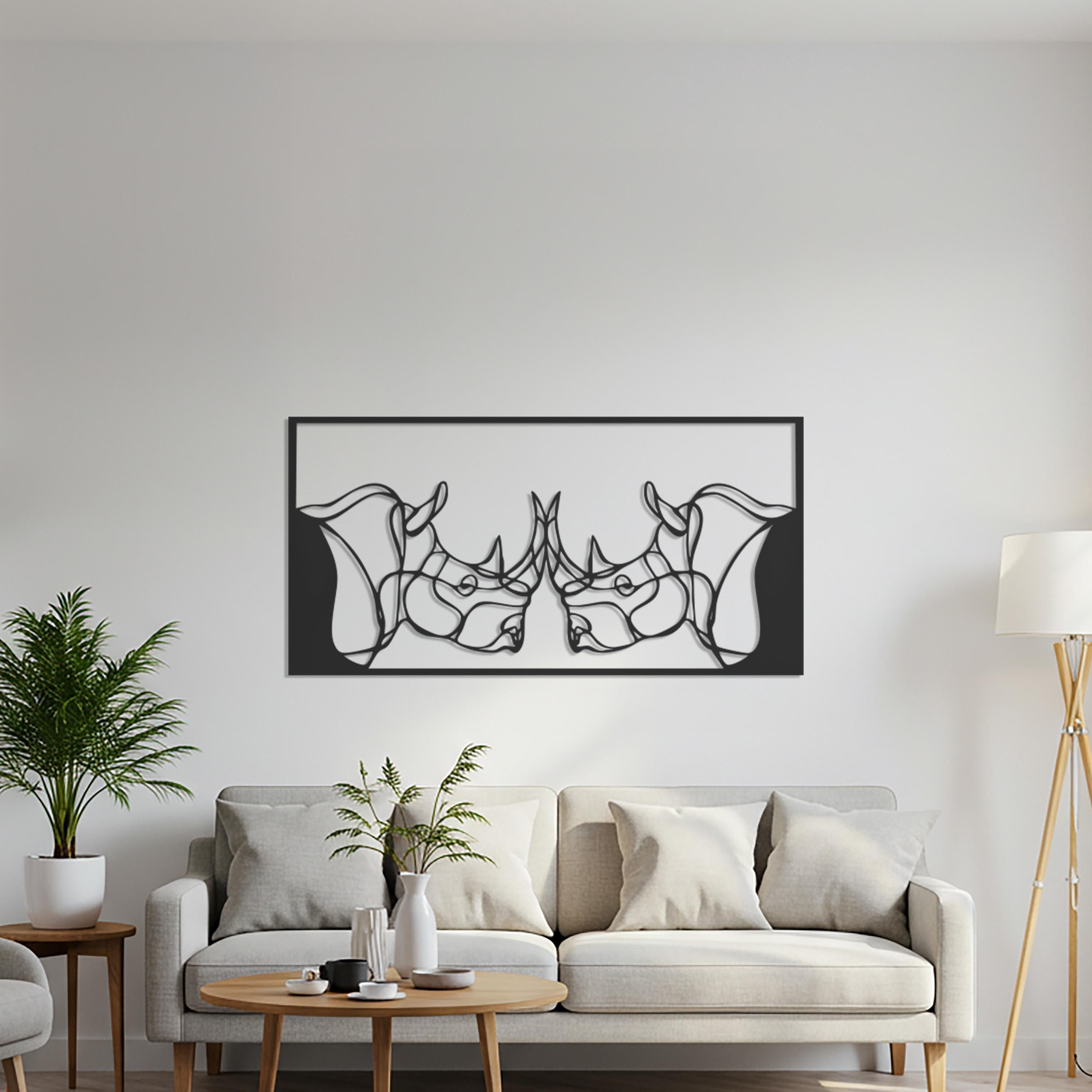 Rhinos Fighting Metal Wall Art – Geometric Animal Decor