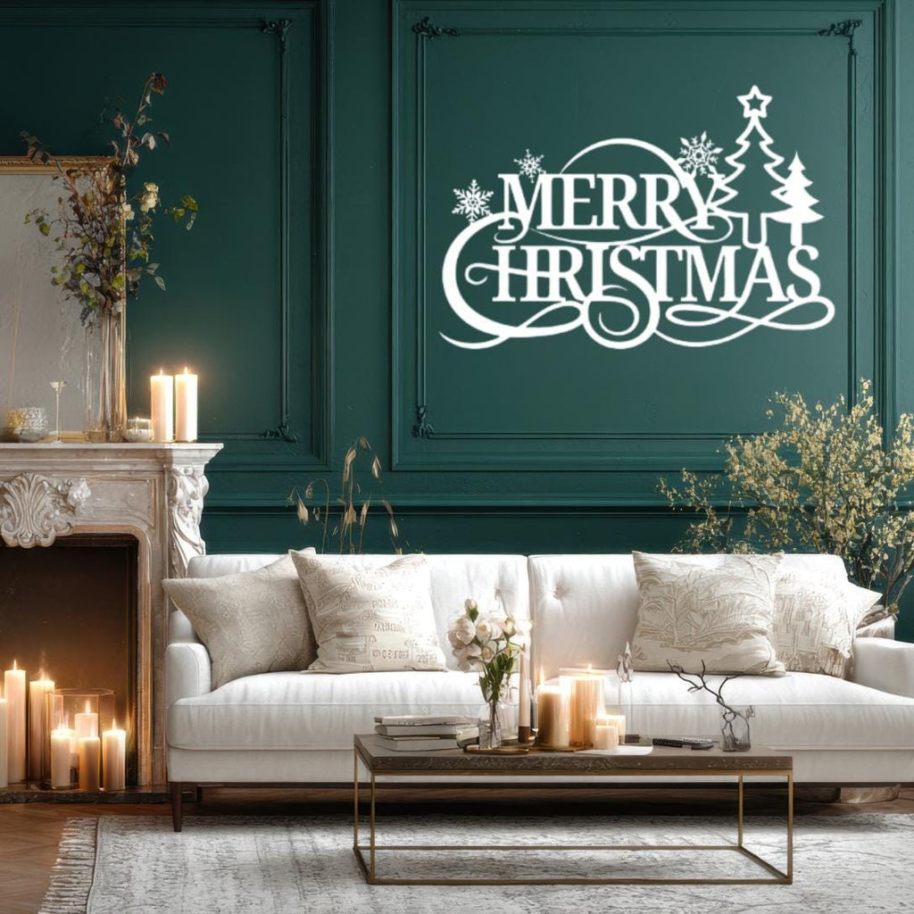 Merry Christmas Metal Wall Art, Snowflake Festive Sign