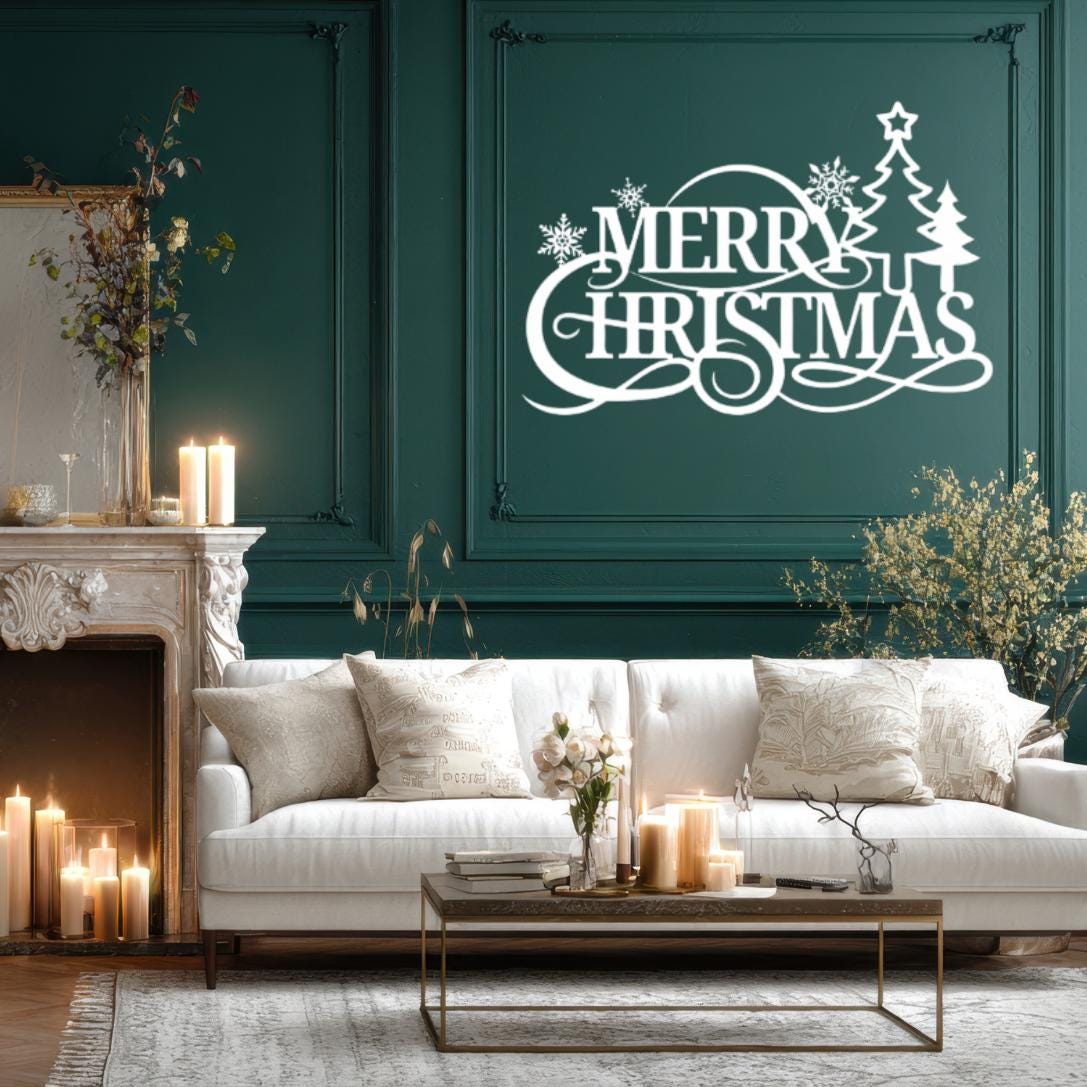 Merry Christmas Metal Wall Art, Snowflake Festive Sign