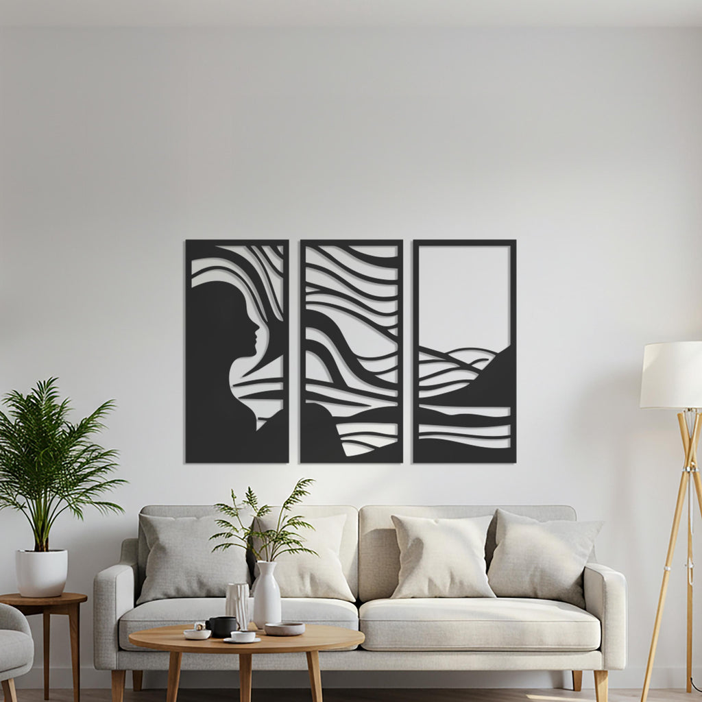 Abstract Woman Silhouette Metal Wall Art, Modern Triptych