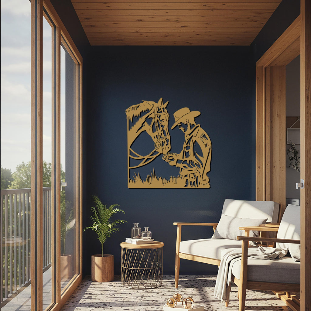 Cowboy and Horse Metal Wall Art – Rustic Western Silhouette