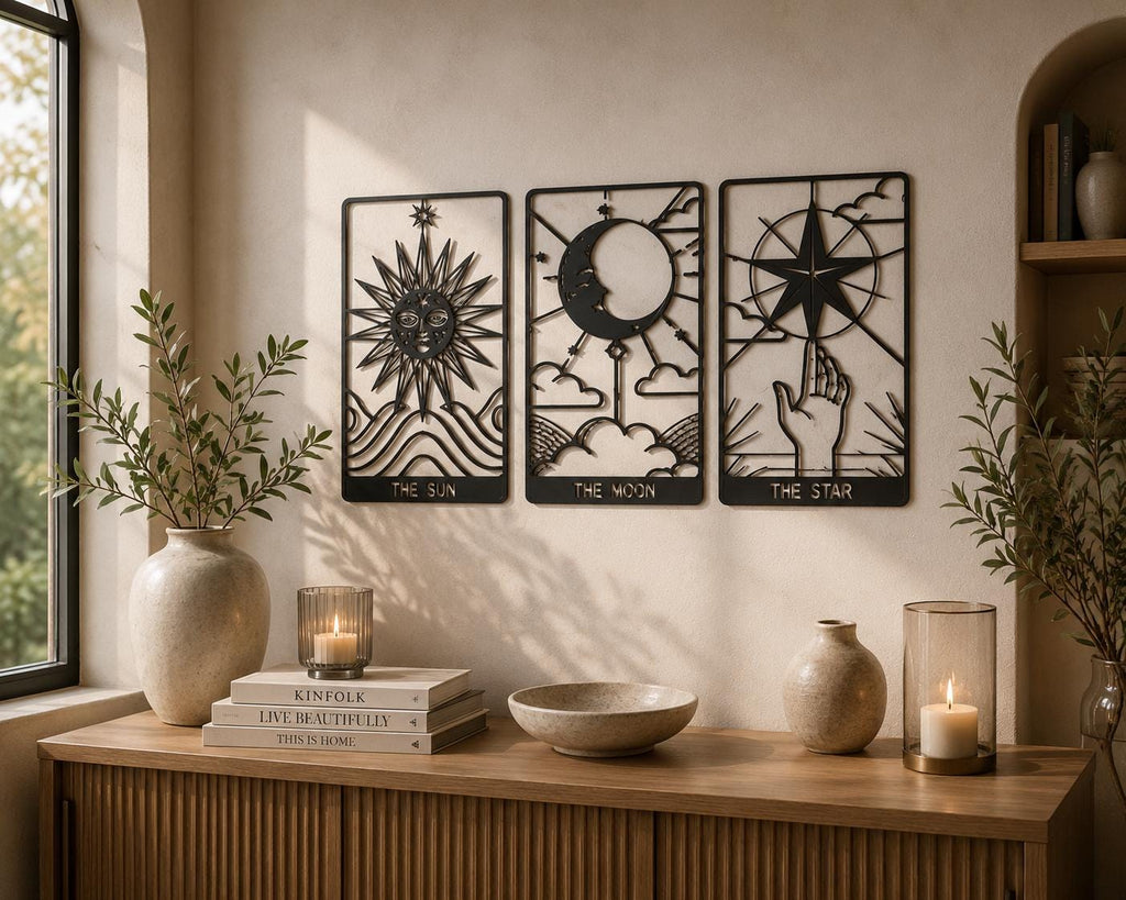 Tarot Metal Wall Art Set  Sun Moon Star Decor, Spiritual Astrology Metal Artwork