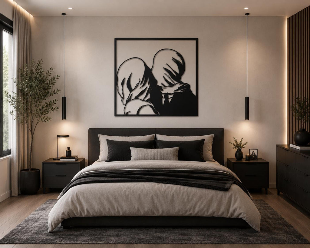 Valentine Lovers Kiss Metal Wall Art – Romantic Couple Gift