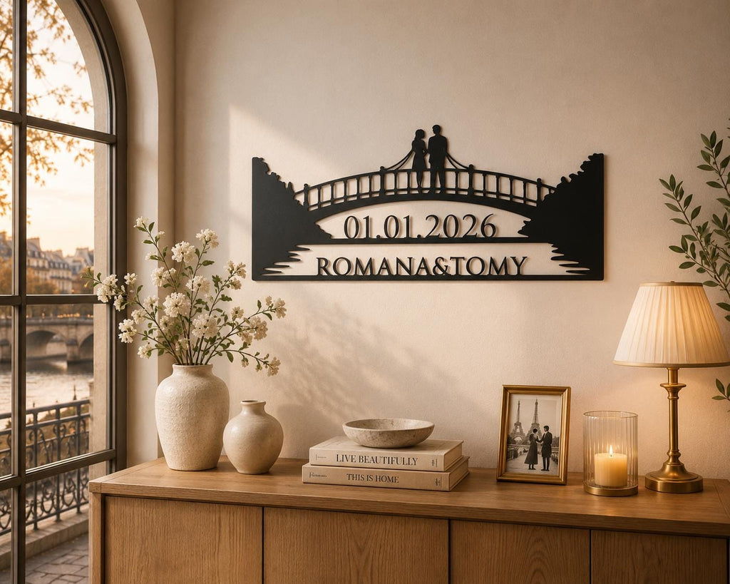 Valentine Personalized Bridge Metal Wall Art – Romantic Gift