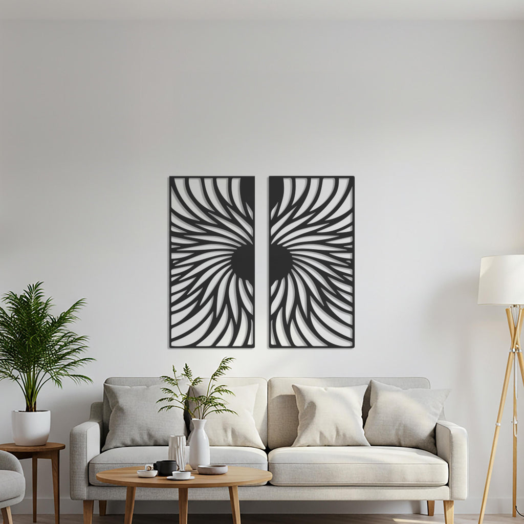 Spiral Metal Wall Art, Geometric Line Design, Modern Home Decor, Set of 2