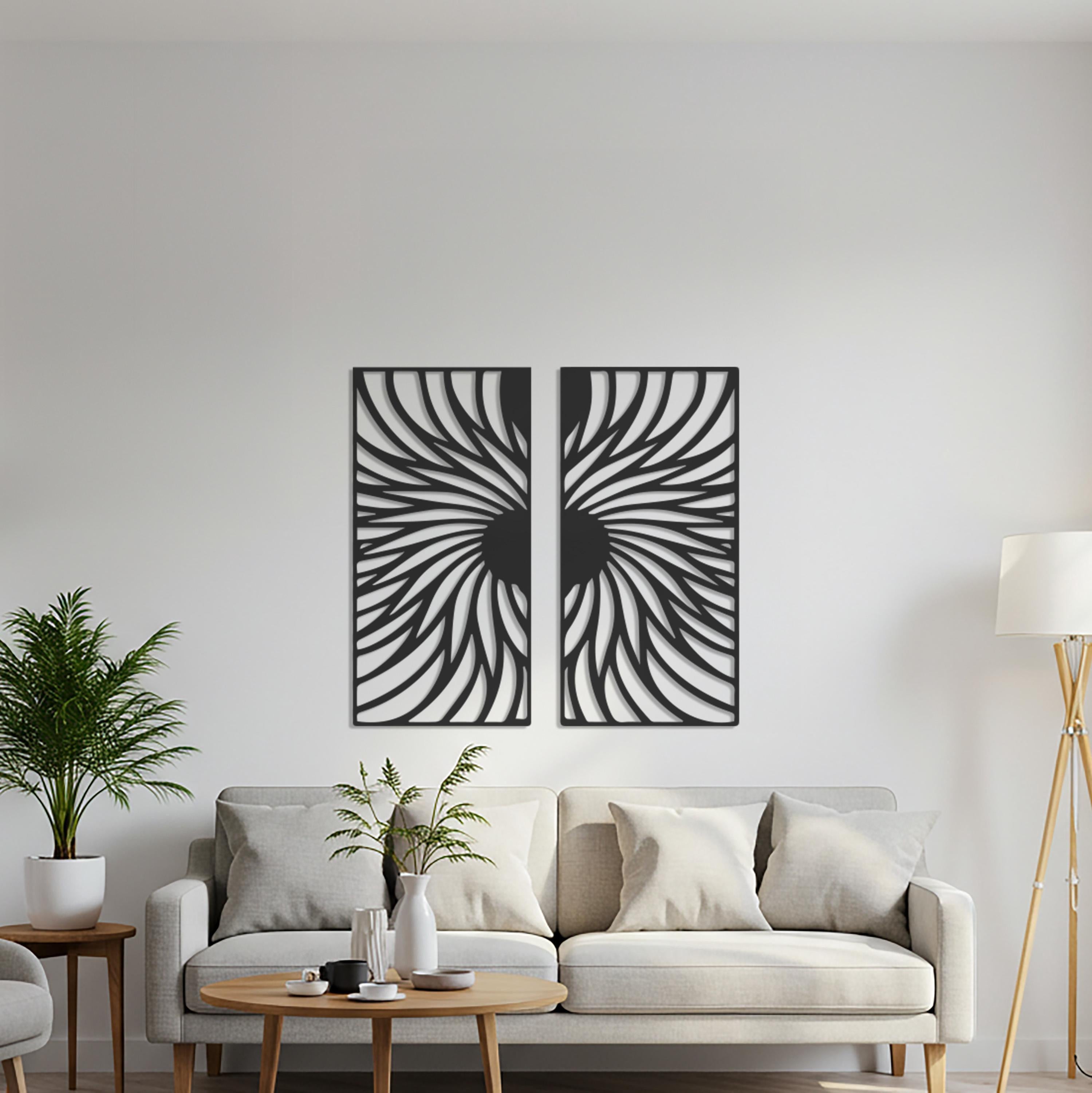 Spiral Metal Wall Art, Geometric Line Design, Modern Home Decor, Set of 2