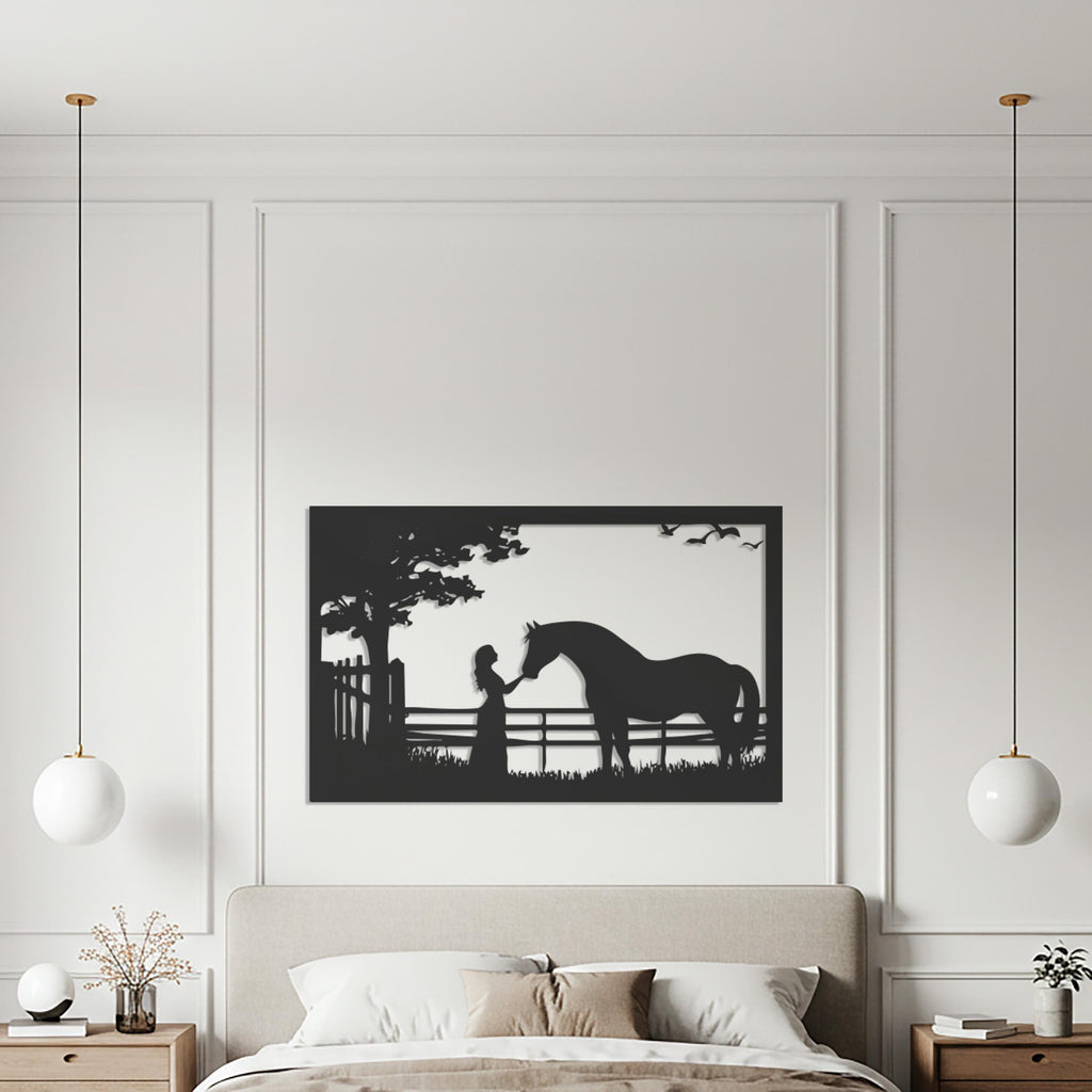 Equestrian Metal Wall Art, Horse and Girl Silhouette, Farmhouse Decor