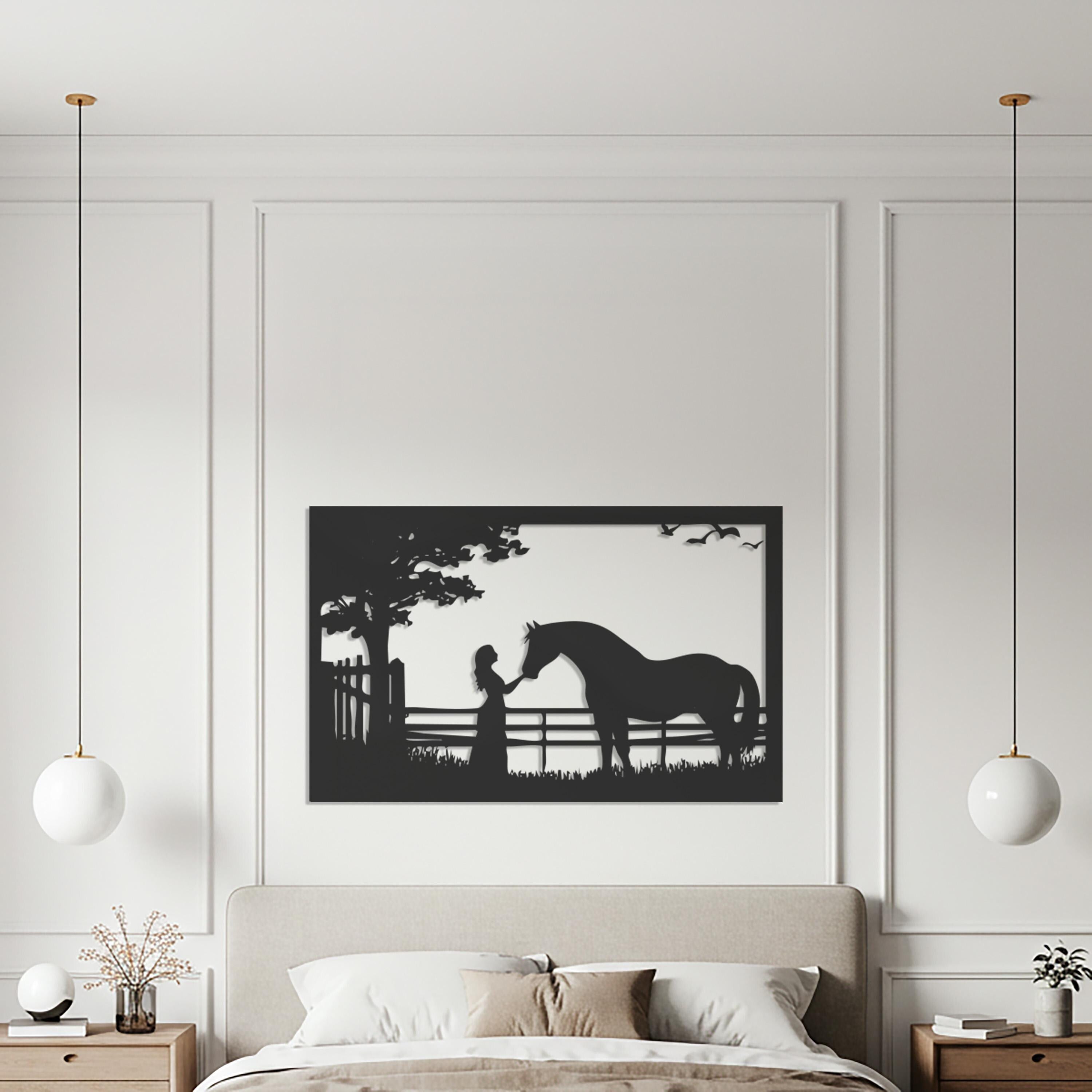 Equestrian Metal Wall Art, Horse and Girl Silhouette, Farmhouse Decor