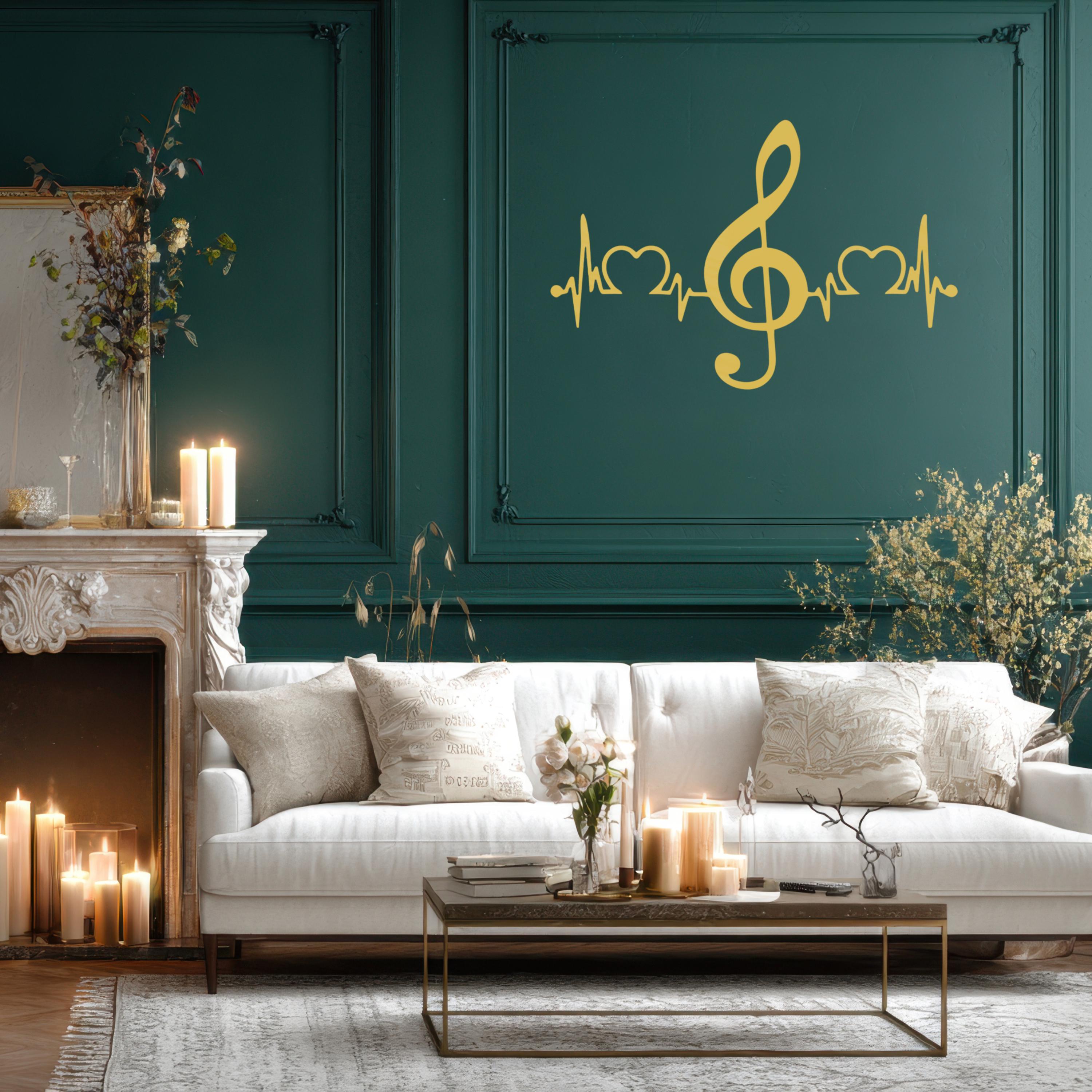Metal Music Wall Art – Treble Clef and Heartbeat Line Design
