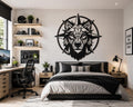Geometric Wolf Metal Wall Art, Compass Nordic Decor, Modern Silhouette Beast