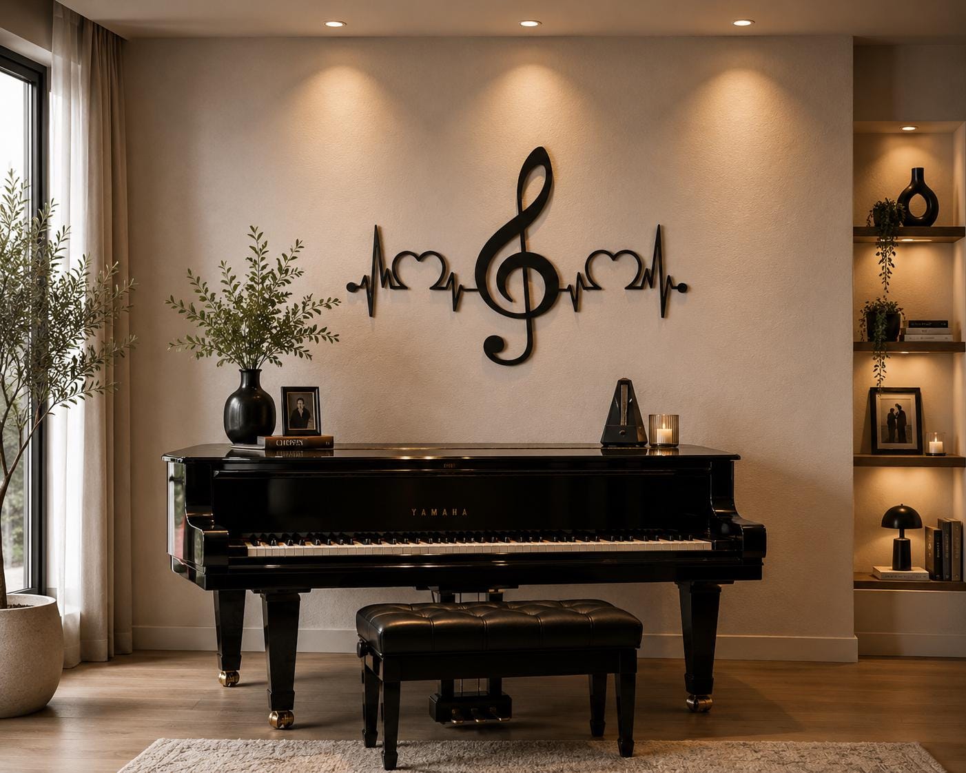 Metal Music Wall Art – Treble Clef and Heartbeat Line Design