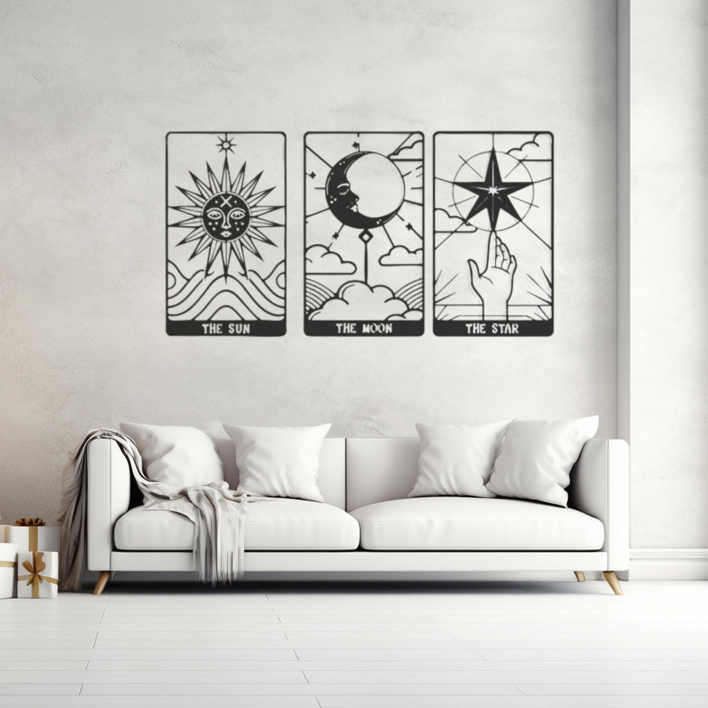Tarot Metal Wall Art Set  Sun Moon Star Decor, Spiritual Astrology Metal Artwork